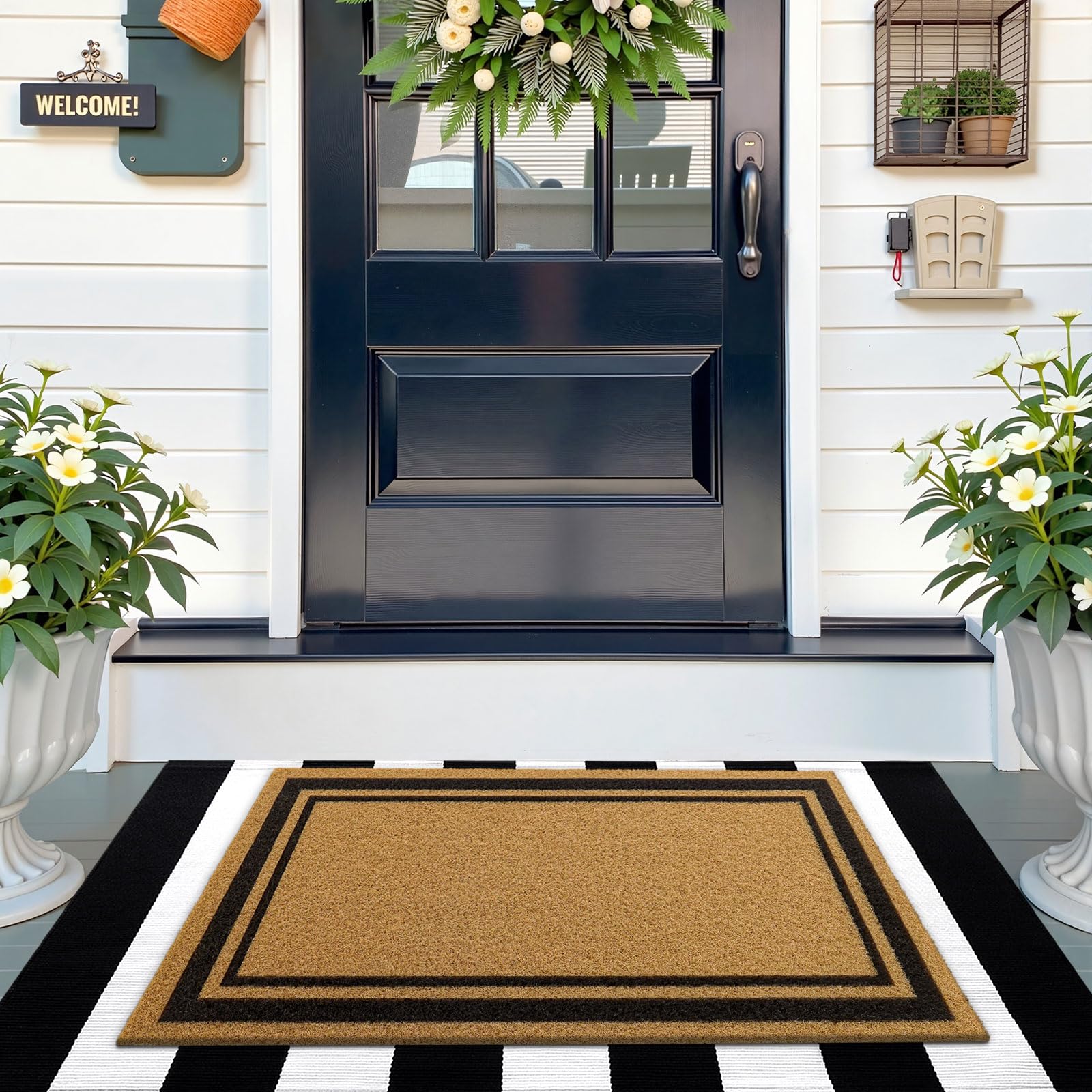 OLANLY Front Door Mat, Low Profile Doormat, Stain and Fade Resistant, Easy to Clean, for Indoor and Outdoor Entrances, Patio Porch or Entryway, Brown (30x17 Inch, Home Sweet Home)