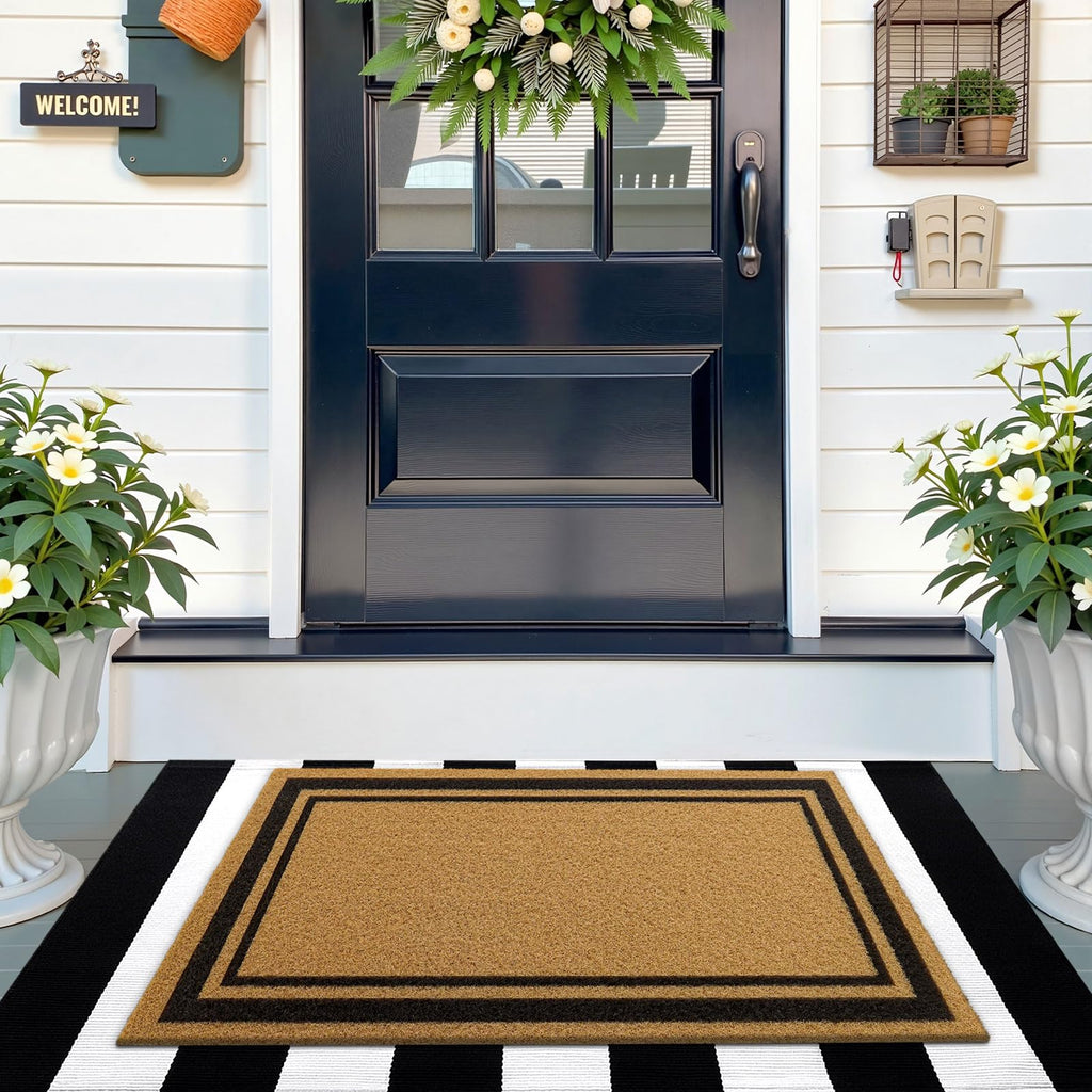 OLANLY Front Door Mat, Low Profile Doormat, Stain and Fade Resistant, Easy to Clean, for Indoor and Outdoor Entrances, Patio Porch or Entryway, Brown (30x17 Inch, Home Sweet Home)