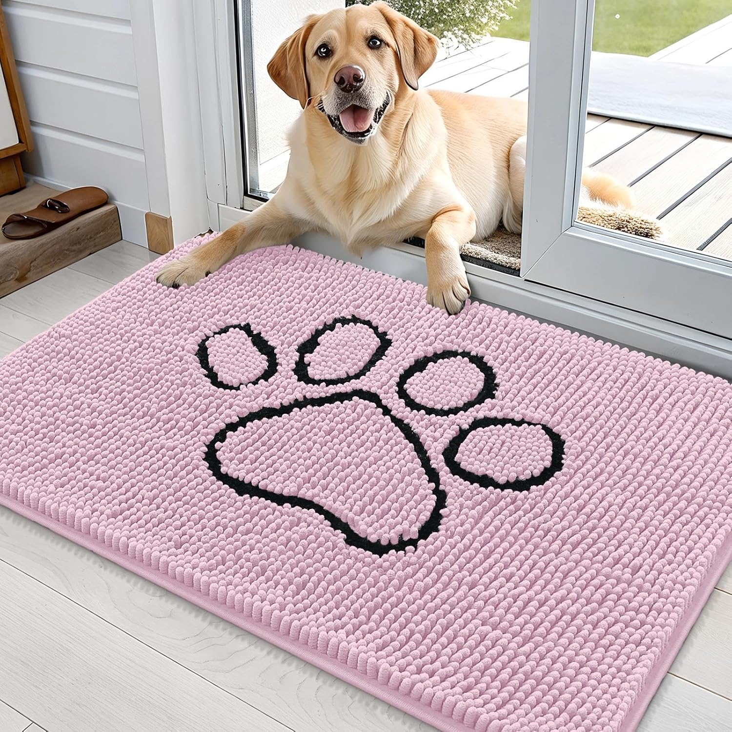 OLANLY Dog Door Mat for Muddy Paws 48x30, Absorbs Moisture and Dirt, Absorbent Non-Slip Washable Doormat, Quick Dry Chenille Mud Mat for Dogs, Entry Indoor Entryway Carpet for Inside Floor, Grey