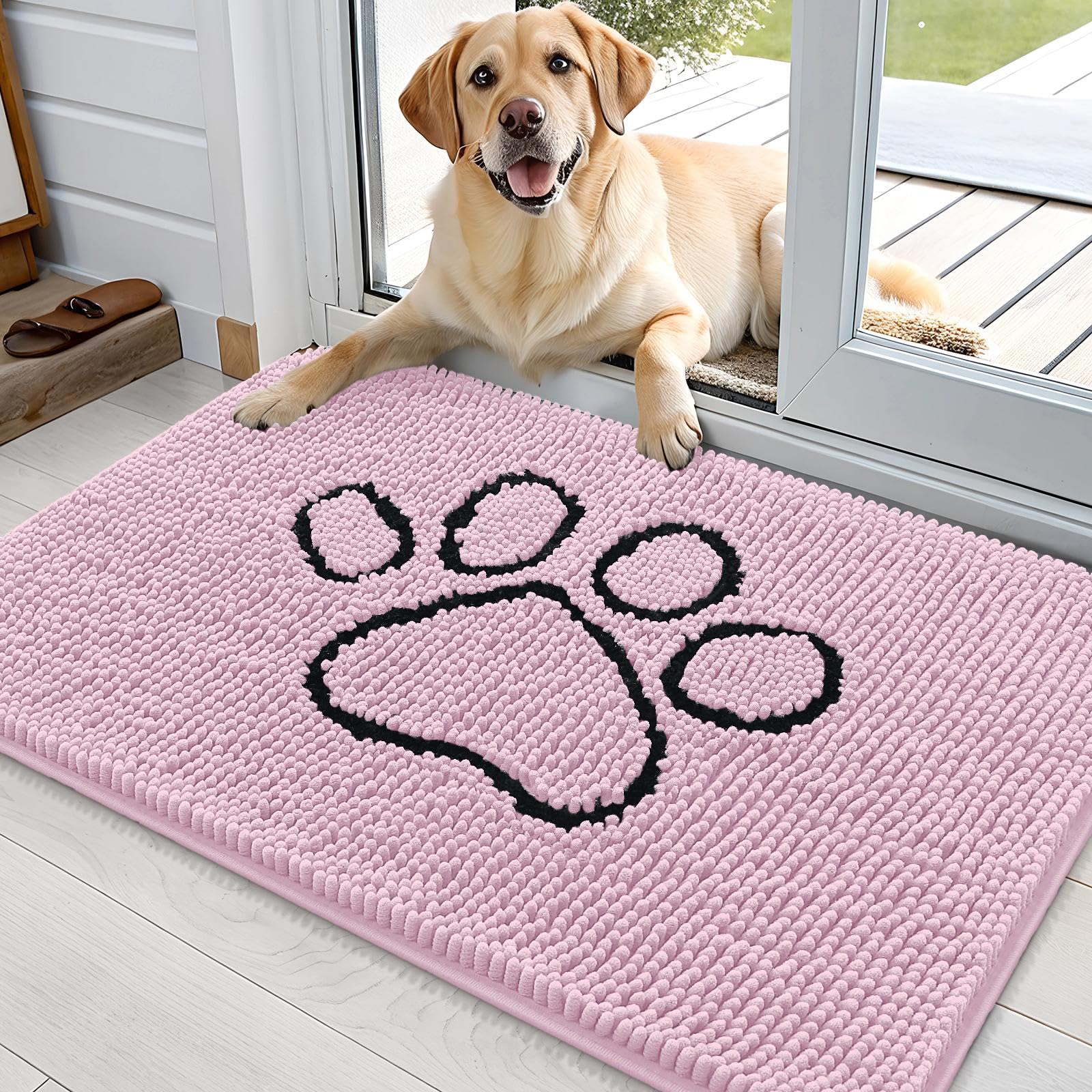 OLANLY Dog Door Mat for Muddy Paws 30x20, Absorbs Moisture and Dirt, Absorbent Non-Slip Washable Doormat, Quick Dry Chenille Mud Mat for Dogs, Entry Indoor Entryway Carpet for Inside Floor, Grey