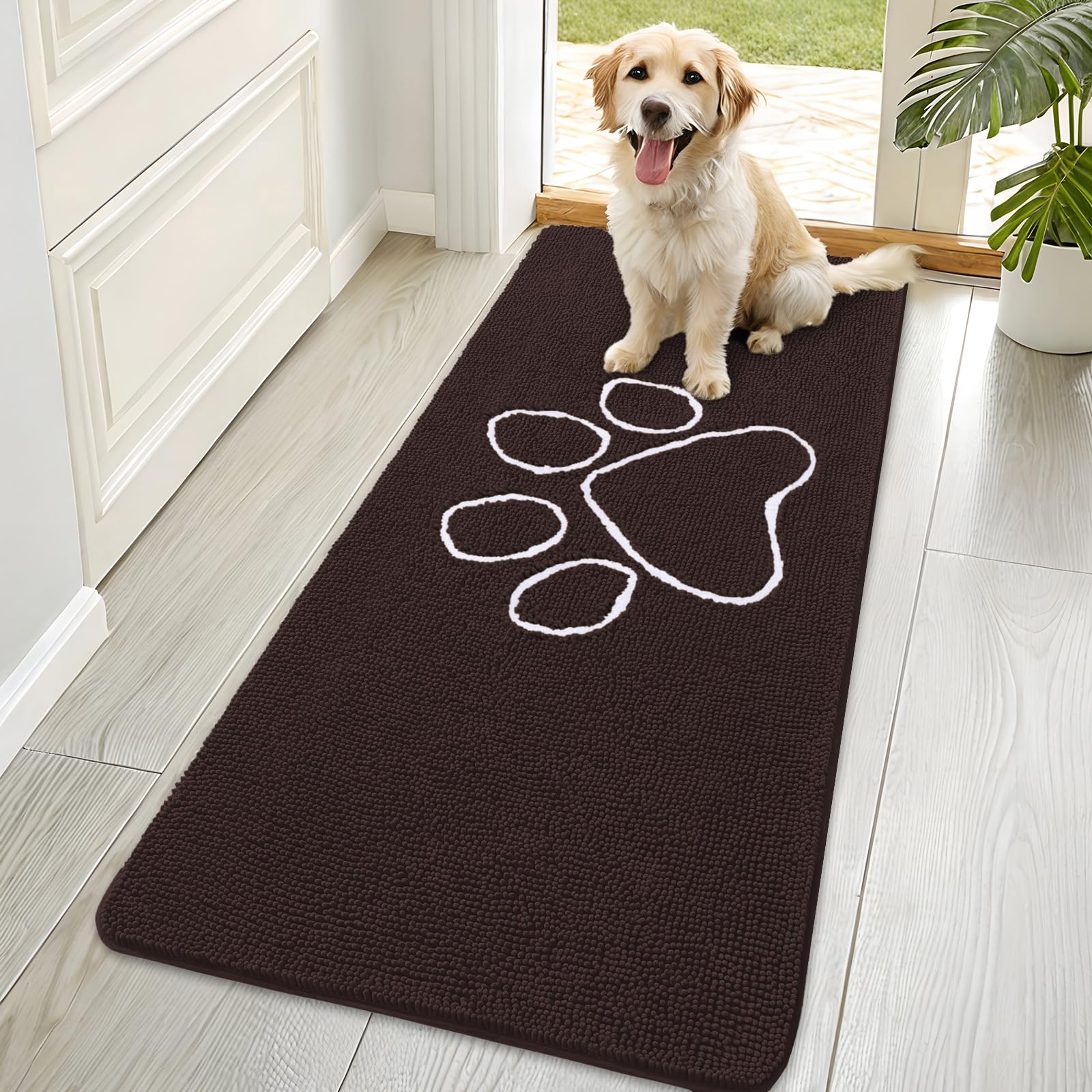 OLANLY Dog Door Mat for Muddy Paws 30x20, Absorbs Moisture and Dirt, Absorbent Non-Slip Washable Doormat, Quick Dry Chenille Mud Mat for Dogs, Entry Indoor Entryway Carpet for Inside Floor, Grey