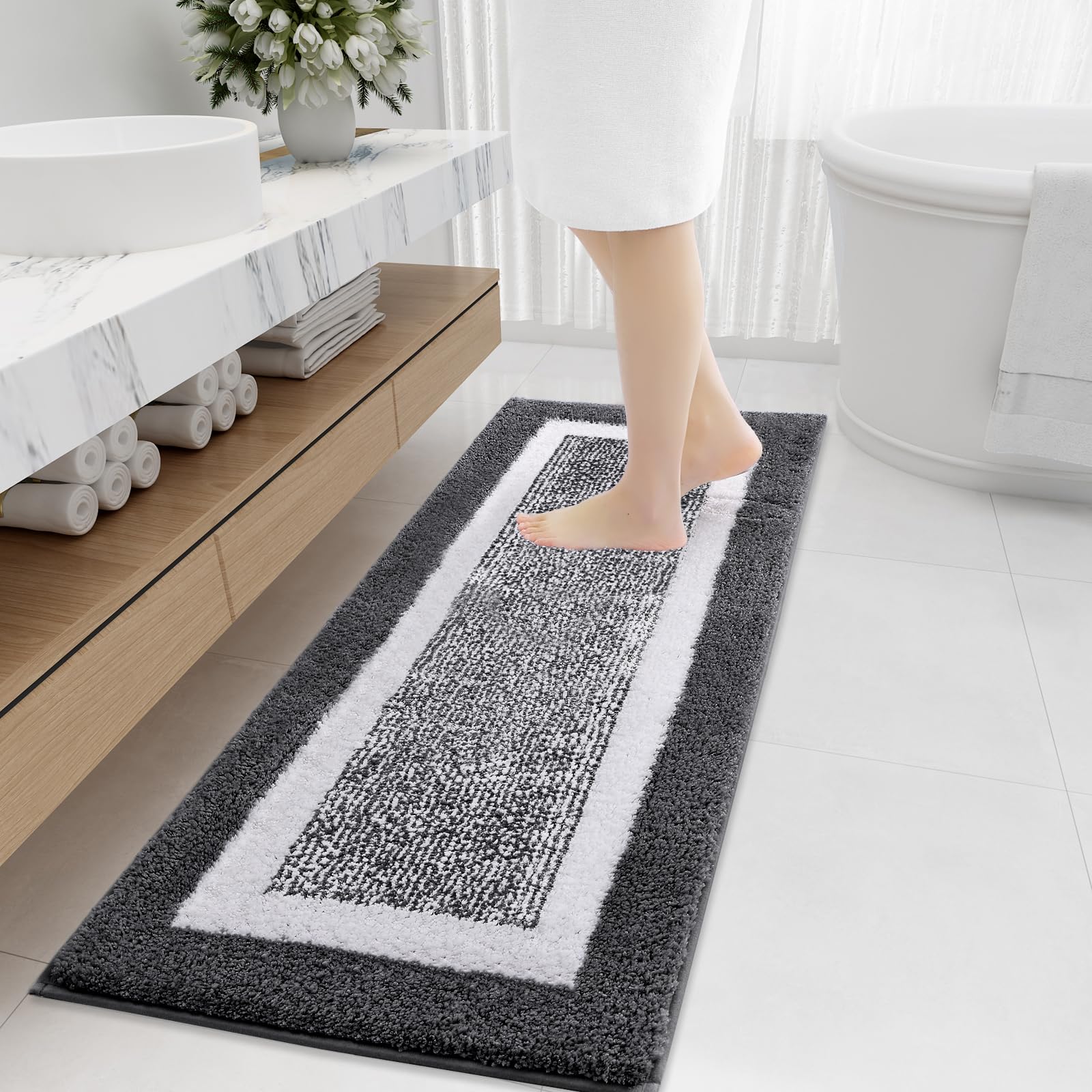 OLANLY Small Bathroom Rugs 24x16, Extra Soft and Absorbent Microfiber Bath Rugs, Non-Slip, Machine Washable, Quick Dry Shaggy Bath Carpet, Bath Mats for Bathroom Floor, Tub, Shower, Grey