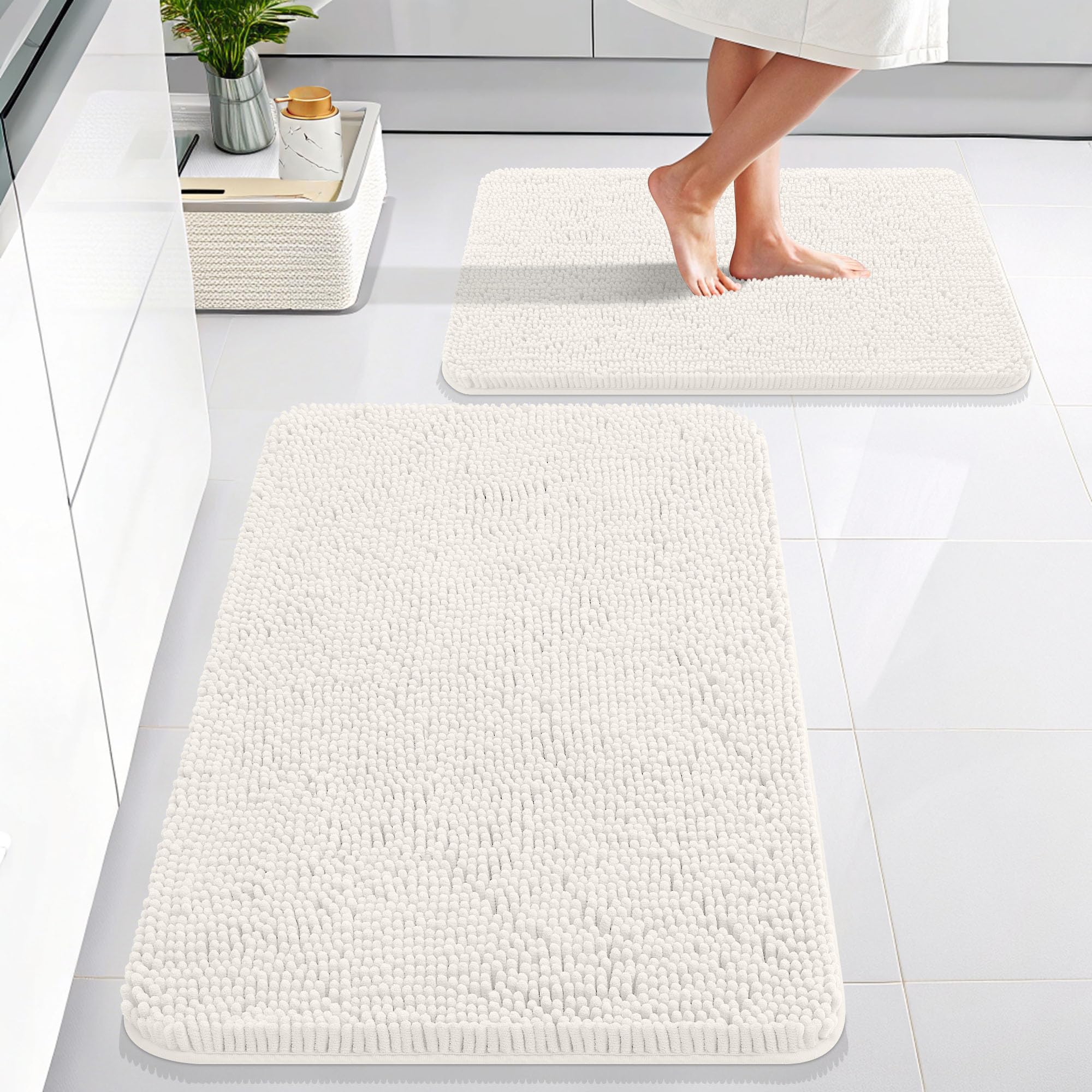 OLANLY Bathroom Rugs Sets 2 Piece, Soft Absorbent Chenille Bath Mats and U-Shaped Contour Toilet Mat Area Rug Set, Machine Washable Bath Carpet, Home Decor Accessories(30"x20"+24"x20", Grey)