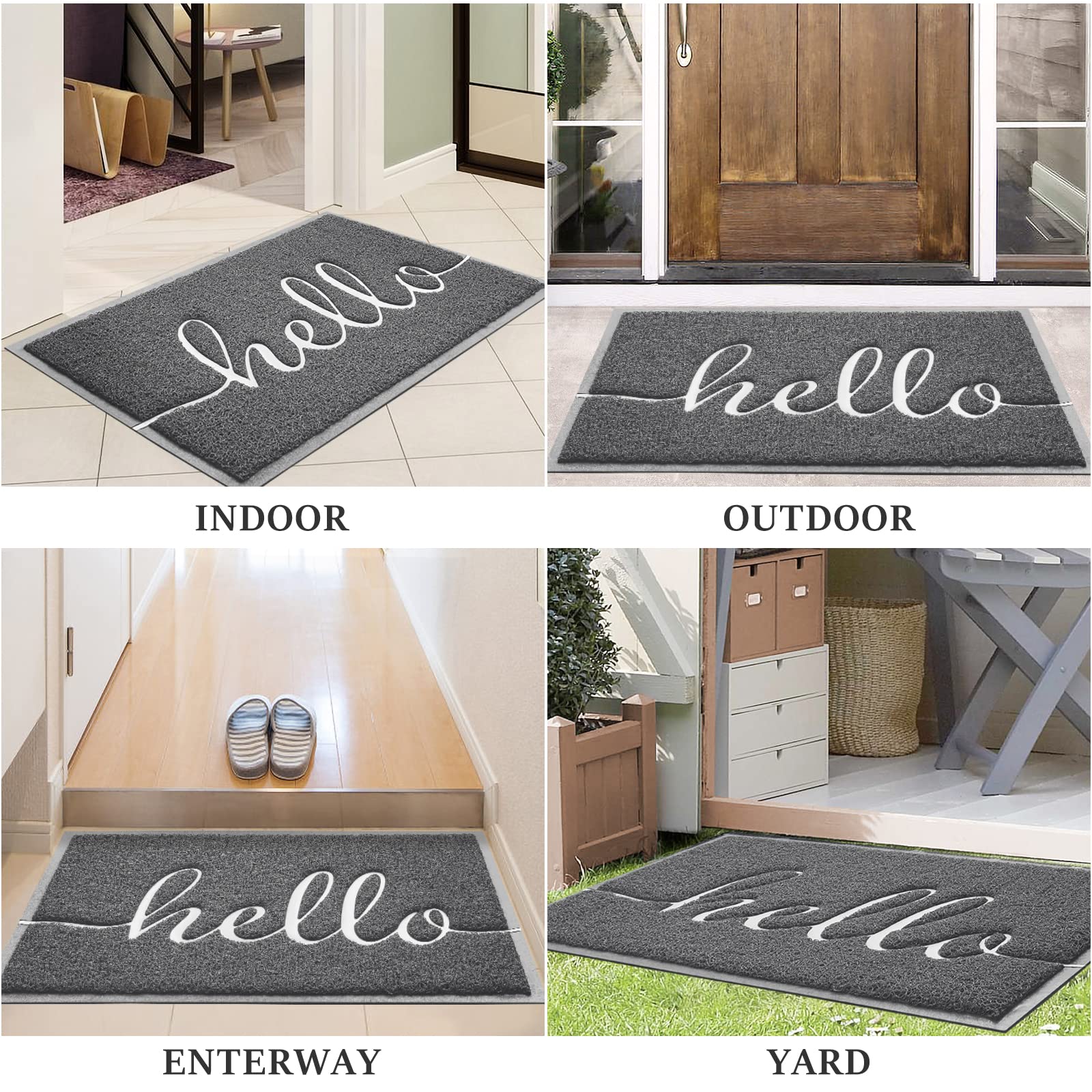 Door Mat (30"x17.5",Black), Welcome Mat Low Profile Front Doormat Floor Mat Non Slip Rugs for Entryway, Patio, High Traffic Areas