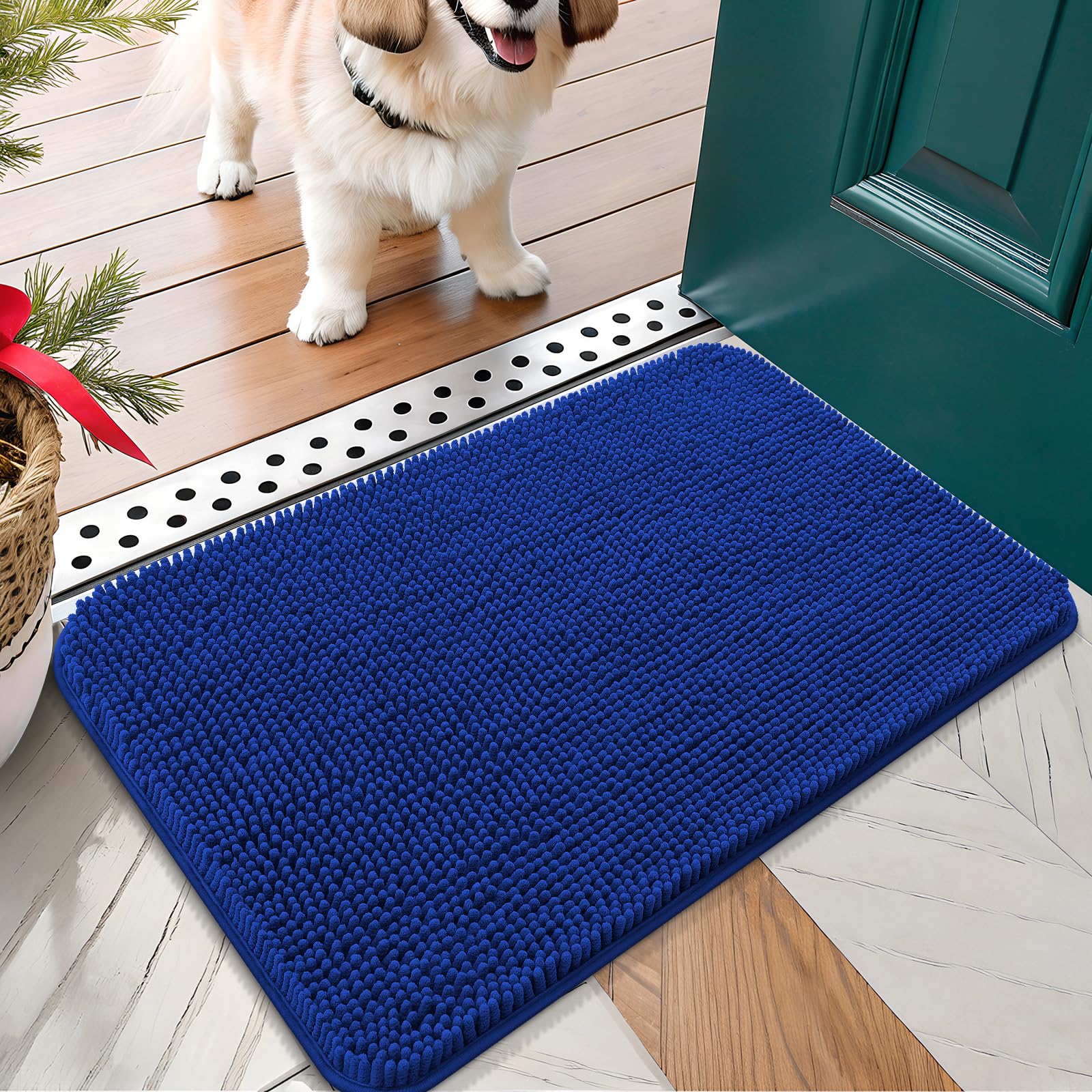 OLANLY Dog Door Mat for Muddy Paws 30x20, Absorbs Moisture and Dirt, Absorbent Non-Slip Washable Doormat, Quick Dry Chenille Mud Mat for Dogs, Entry Indoor Entryway Carpet for Inside Floor, Grey