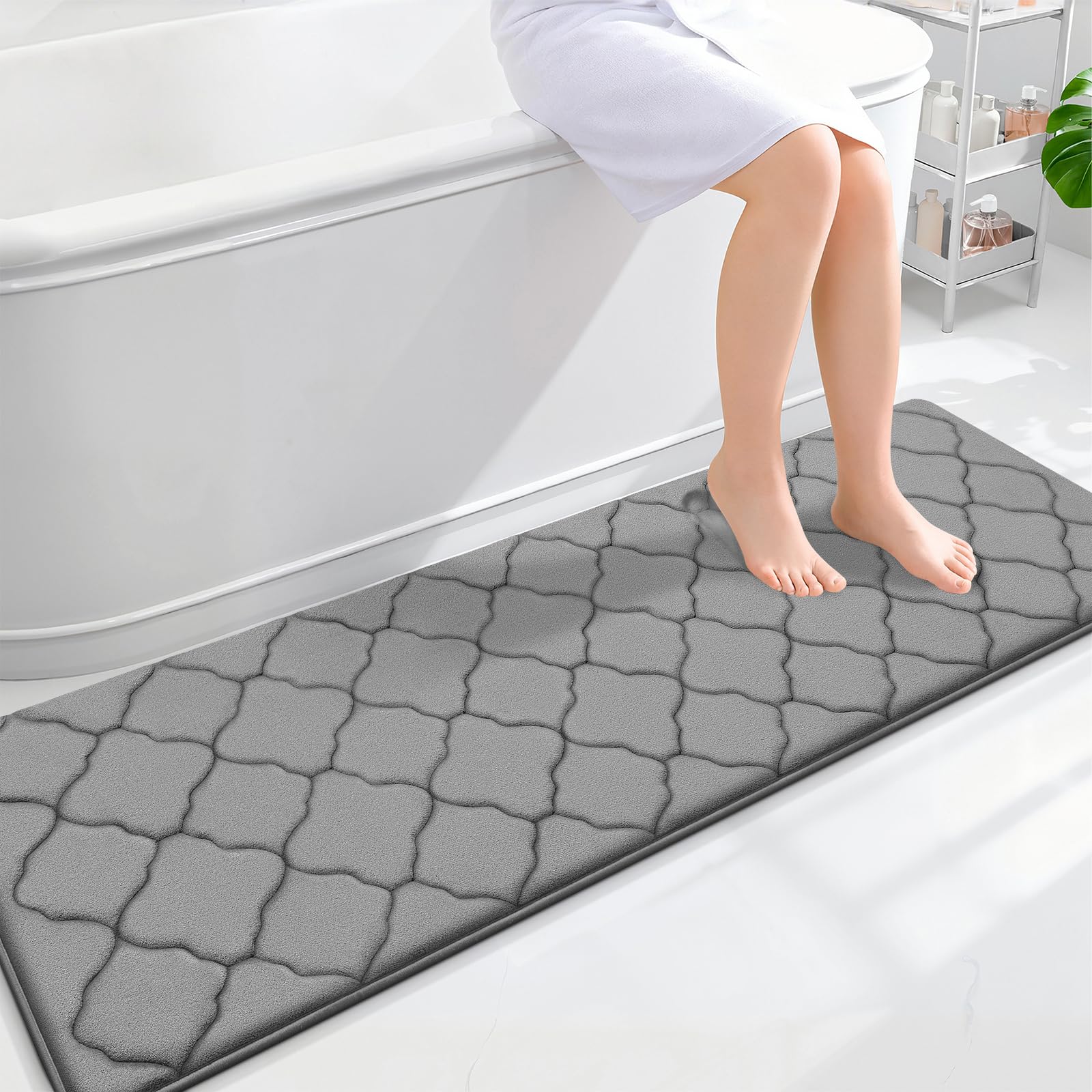 OLANLY Memory Foam Bath Mat Rug 24x16, Ultra Soft and Absorbent Bathroom Rugs, Non-Slip, Comfortable, Machine Washable Bath Carpet for Bathroom Floor, Tub, Shower and Home Decor Accessories, Black