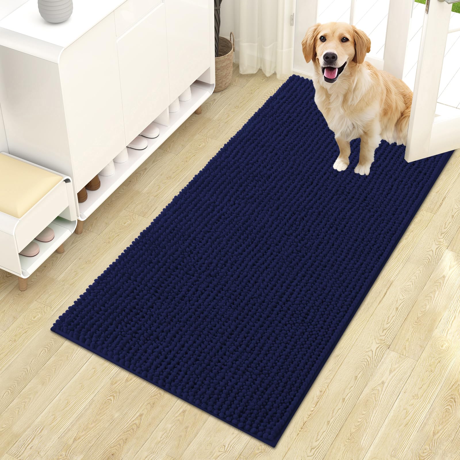 OLANLY Dog Door Mat for Muddy Paws 30x20, Ultra Absorbent Chenille Mud Doormat, Non-Slip Washable and Dirt Trapping Doormat for Indoor Entryway, Quick-Dry Indoor Pet Bed Mats for Dogs, Grey