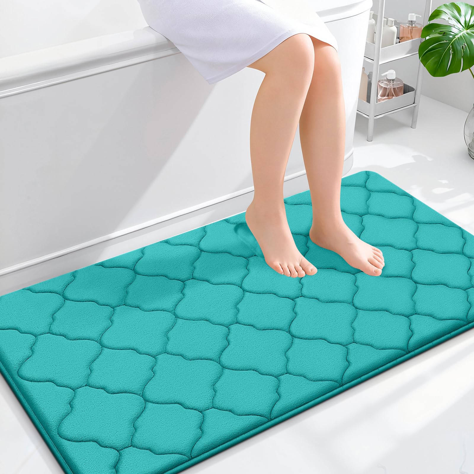 OLANLY Memory Foam Bath Mat Rug 24x16, Ultra Soft and Absorbent Bathroom Rugs, Non-Slip, Comfortable, Machine Washable Bath Carpet for Bathroom Floor, Tub, Shower and Home Decor Accessories, Black