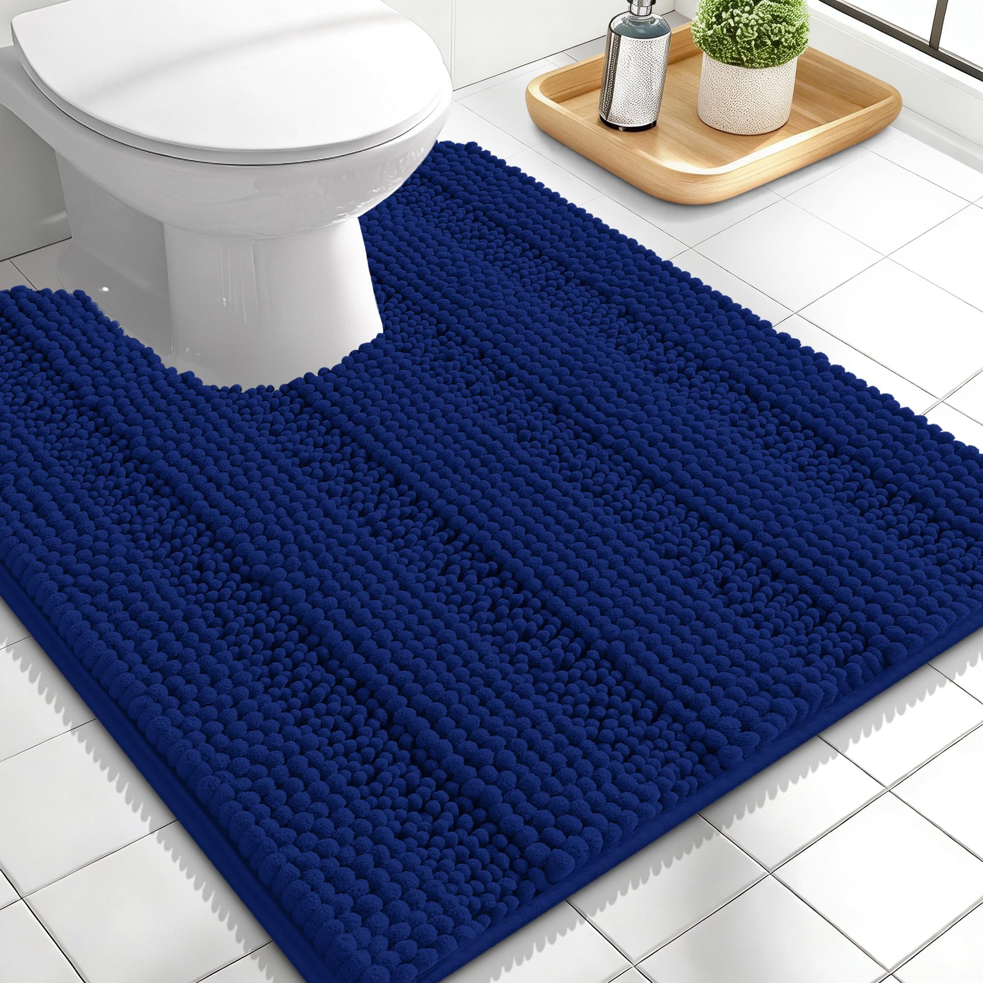 OLANLY Thick Bathroom Rugs 30x20, Extra Soft Absorbent Chenille Striped Bath Rugs, Rubber Backing, Machine Wash Dry, Bath Mats for Bathroom Floor, Tub and Shower, Home Decor Accessories, Grey