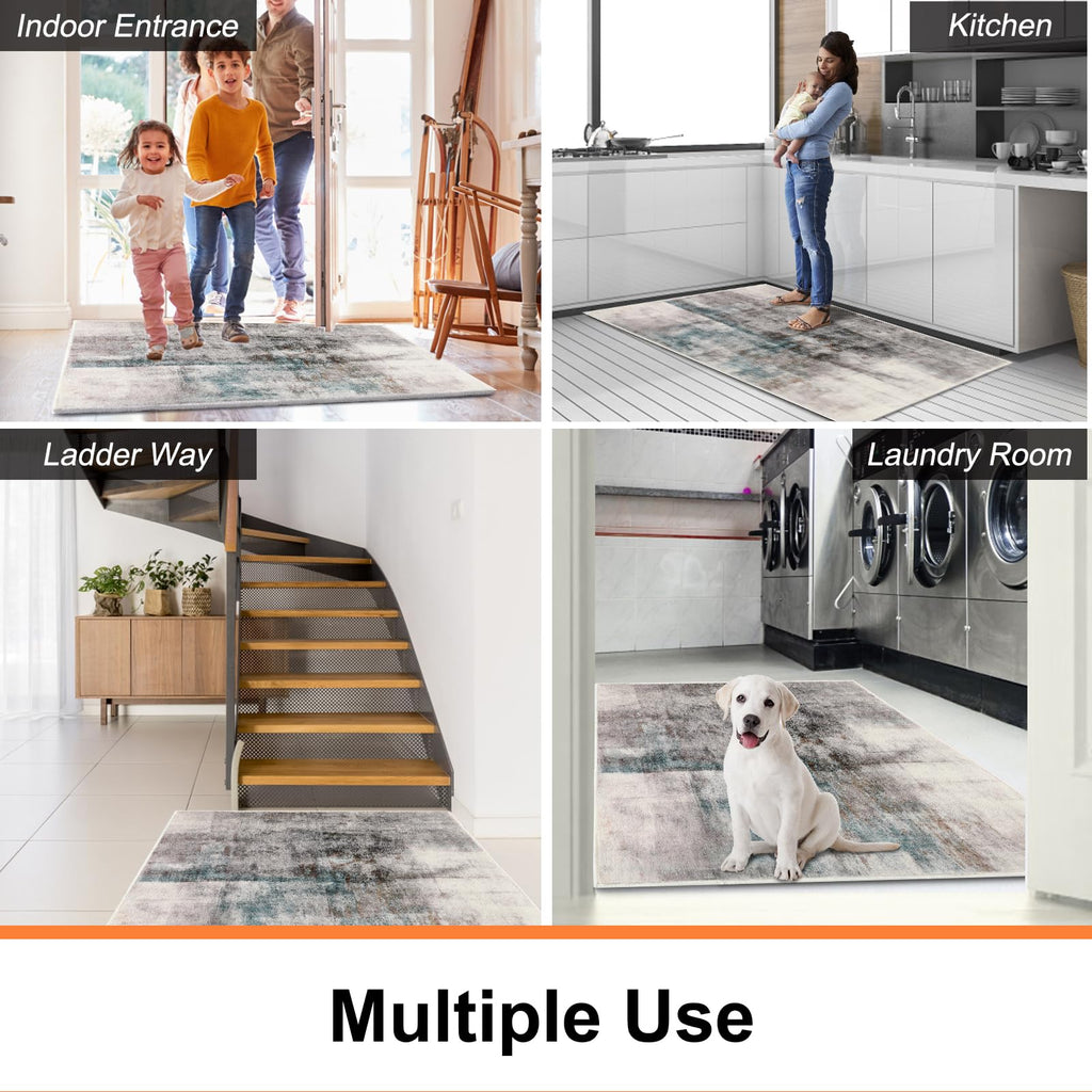 CRISTGEE Door Mat, Front Indoor Door Mat Faux Wool Non-Slip Entryway Rug Absorbent Abstract Throw Rug for Indoor Entrance Hallway Laundry Room, High Traffic Areas, 20X32 Inches, Gray Washable