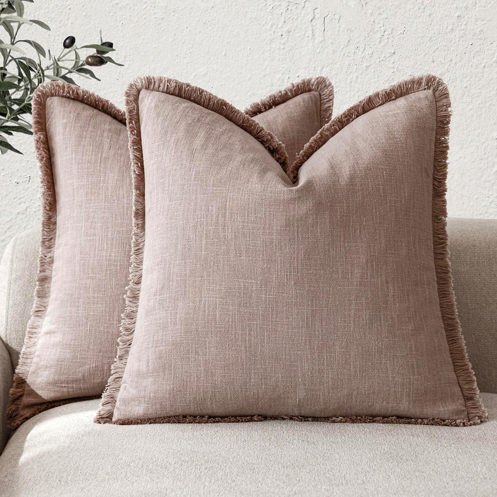 Foindtower Set of 2 Decorative Linen Fringe Throw Pillow Covers Cozy Boho Farmhouse Cushion Cover with Tassels Soft Accent Pillowcase for Couch Sofa Bed Living Room Home Decor,18×18 Inch,Navy Blue