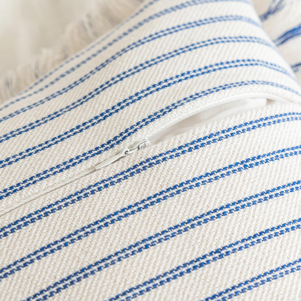 YEENAASY Throw Pillow Covers 20x20 Set of 2 Striped Fringe Pillow Cover Farmhouse Cushion Covers with Tassel Neutral Boho Pillows Decorative Square Pillowcase for Couch Sofa Bed, Black