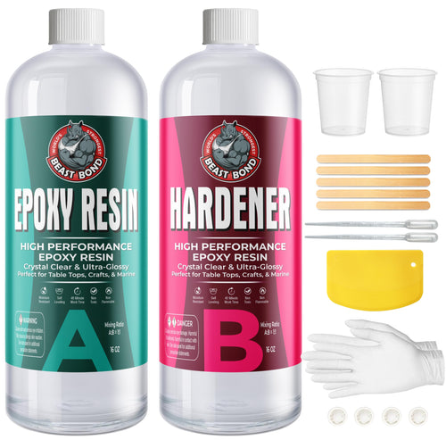 Crystal Clear Epoxy Resin Kit 32oz, Self-Leveling, Ultra-Glossy, Bubble Free, UV & Moisture Resistant Resin Kit for Art, Jewelry, Tabletops, Wood Finishes, Marine, Easy 1:1 Mix, DIY Crafts