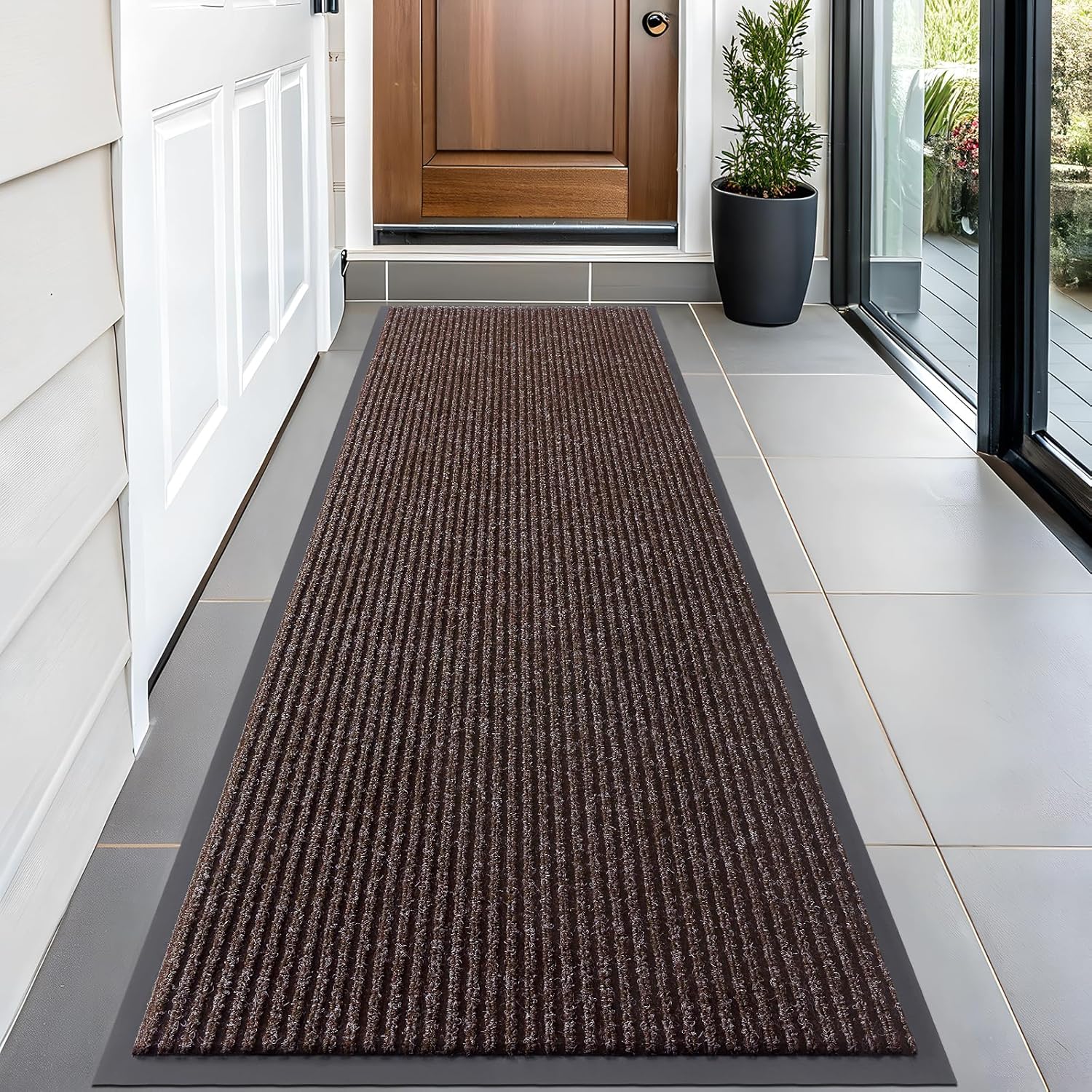 OLANLY Front Door Mat Indoor Outdoor Entrance, Waterproof Heavy Duty Doormat, Fade Resistant, Low Profile, Easy Clean Patio Porch Welcome Floor Mats for Entry, 29.5x17, Beige