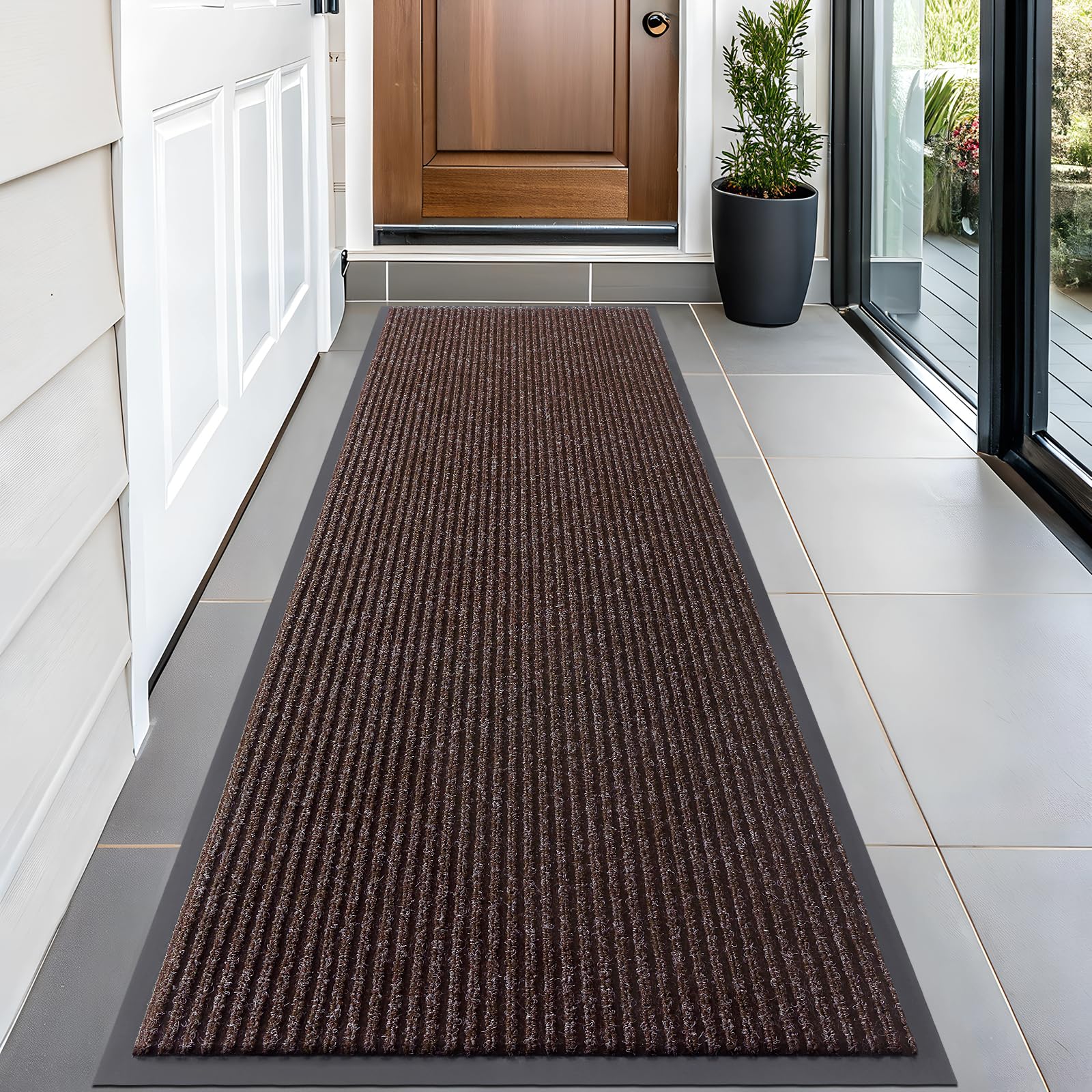 OLANLY Front Door Mat Indoor Outdoor Entrance, Waterproof Heavy Duty Doormat, Fade Resistant, Low Profile, Easy Clean Patio Porch Welcome Floor Mats for Entry, 29.5x17, Grey