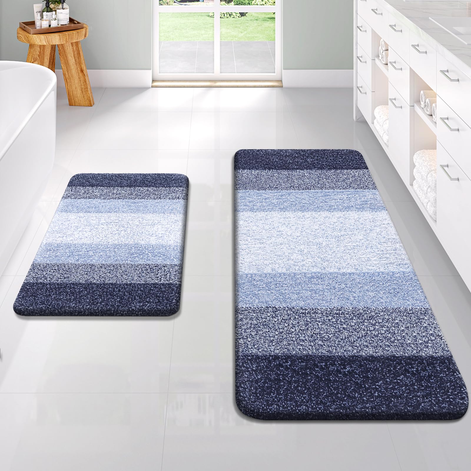 OLANLY Bathroom Rug Set 2 Piece, Soft Absorbent Microfiber Bath Mats and U-Shaped Contour Toilet Rug, Non-Slip, Machine Wash Dry, Plush Shaggy Bath Mats for Bathroom (24"x16"+24"x20", Grey)