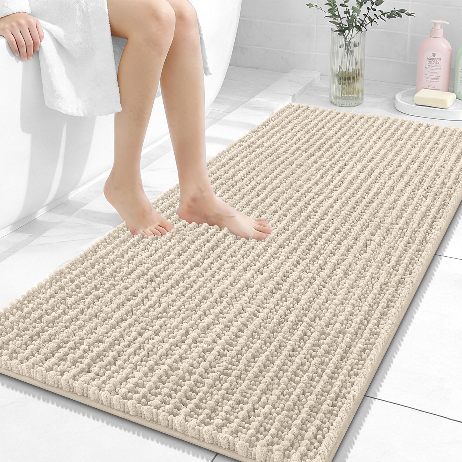 OLANLY Bathroom Rug Mat 30x20, Thick Soft and Absorbent Chenille Bath Mat, Non-Slip Rubber Backing, Machine Washable Quick Dry Bath Rugs for Tub Shower Floor, Home Decor Accessories, Grey