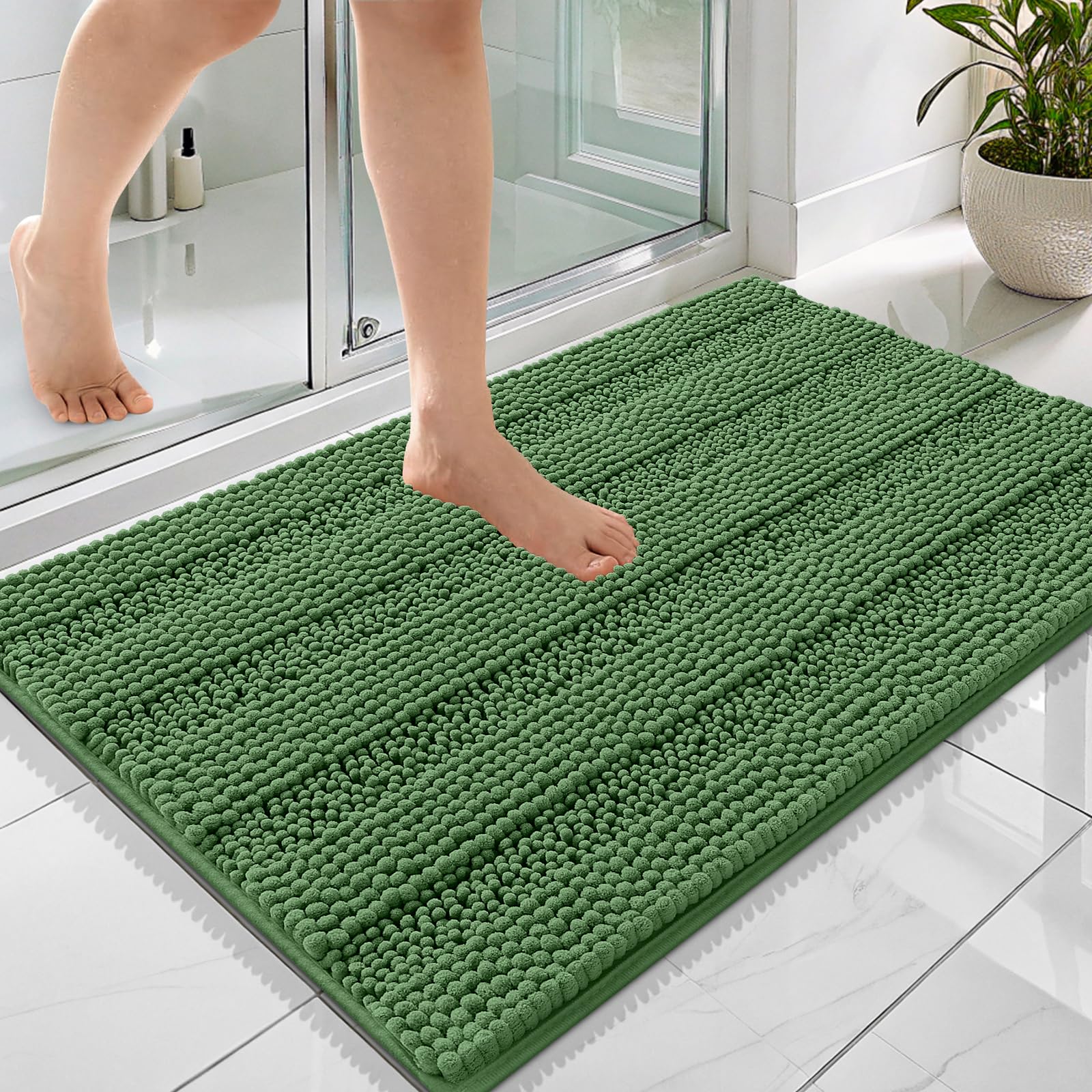 OLANLY Thick Bathroom Rugs 30x20, Extra Soft Absorbent Chenille Striped Bath Rugs, Rubber Backing, Machine Wash Dry, Bath Mats for Bathroom Floor, Tub and Shower, Home Decor Accessories, Grey