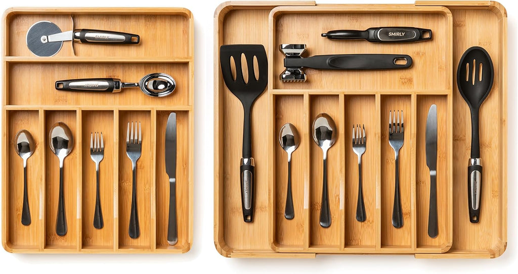 SMIRLY Ultimate Kitchen Drawer Organizer Bundle: The Perfect Pair of Expandable & Compact Drawer Organizers