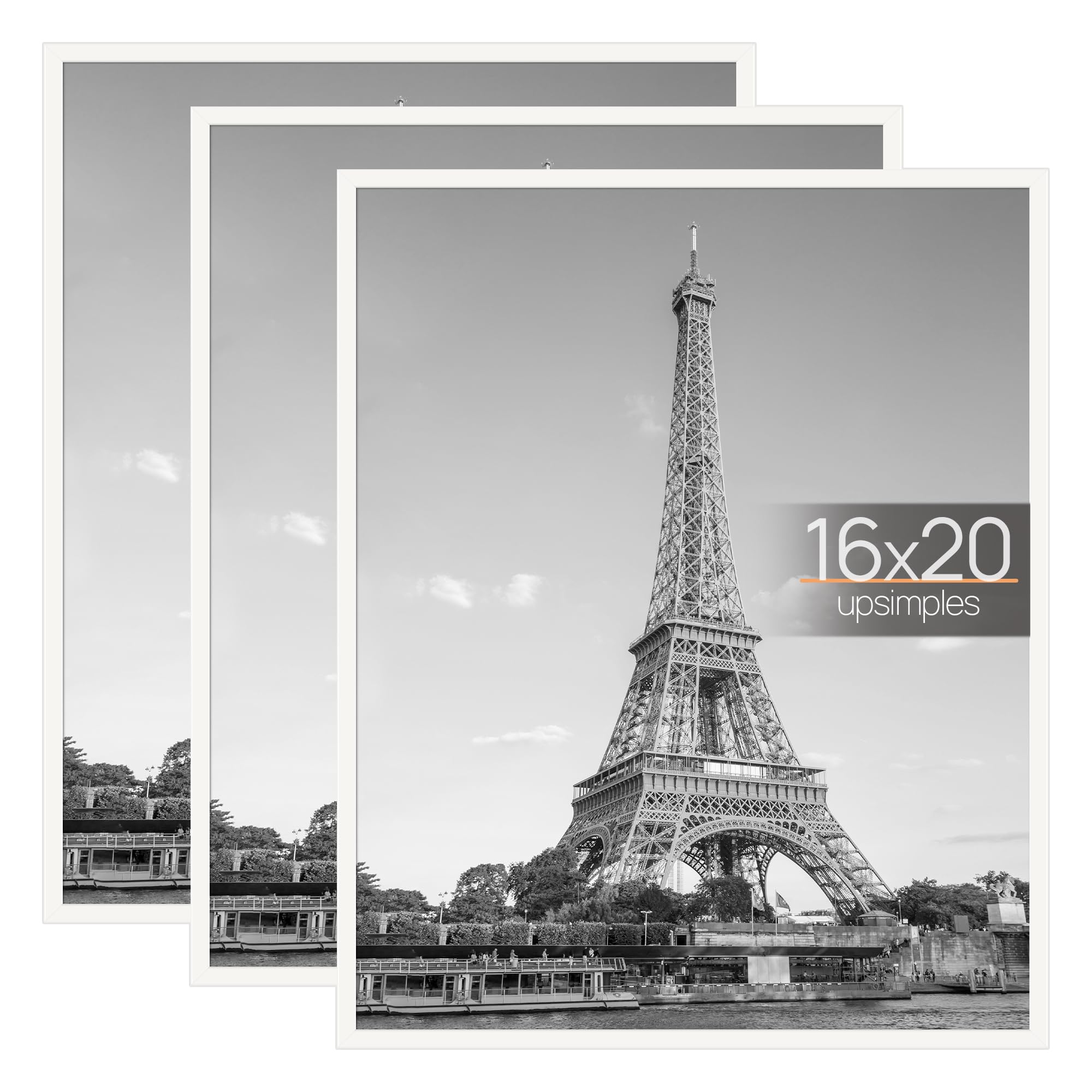 upsimples 12x16 Picture Frame Black 3 Pack, Scratch-Proof Poster Frames 12 x 16 for Photo Gallery - Slide-In Strips, Horizontal or Vertical Wall Mounting
