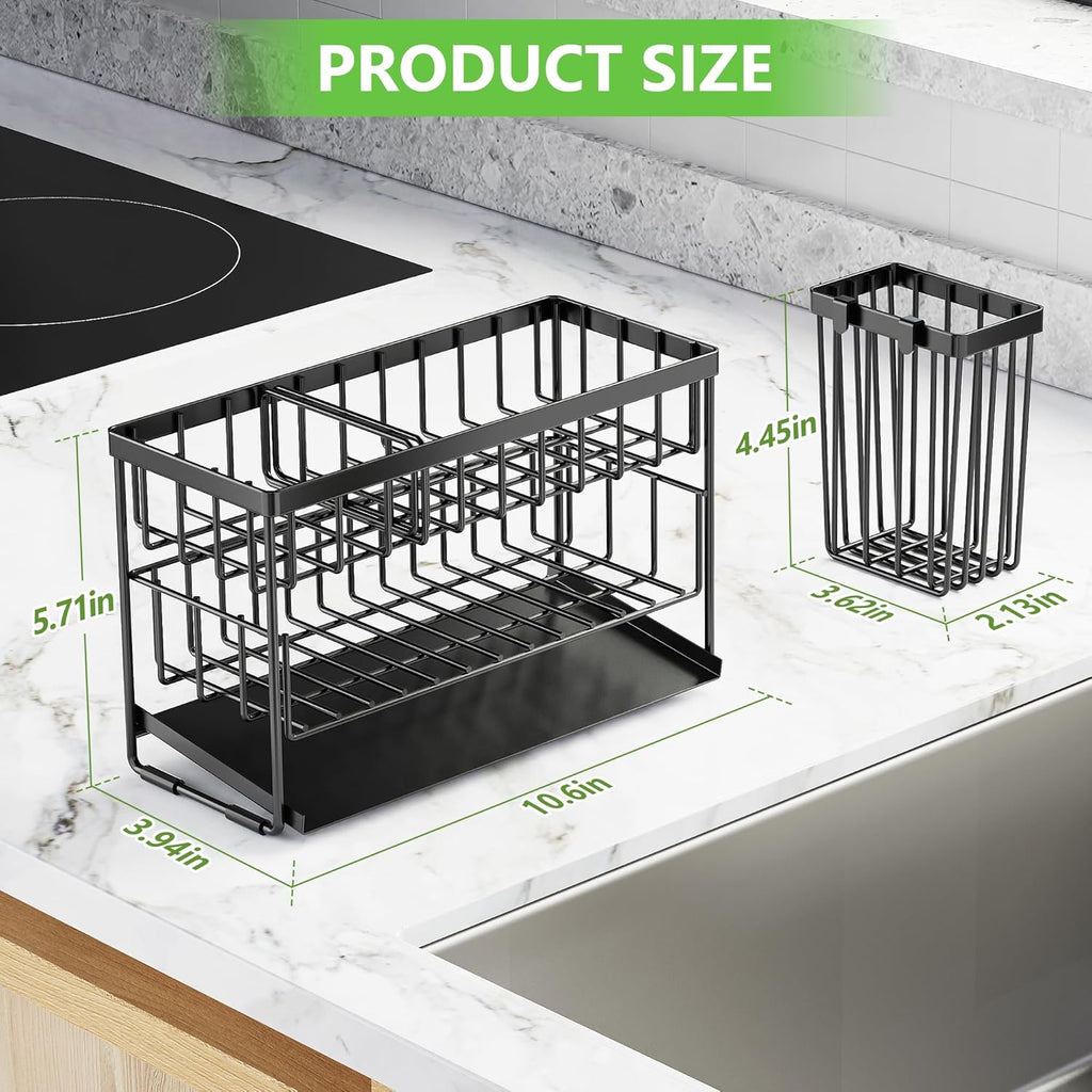 Cisily Large 2-Tier Kitchen Sink Caddy Organzier Rack with Flexible Dish Brush Holder, Sponge Holder for Kitchen Sink Countertop Organization Storage
