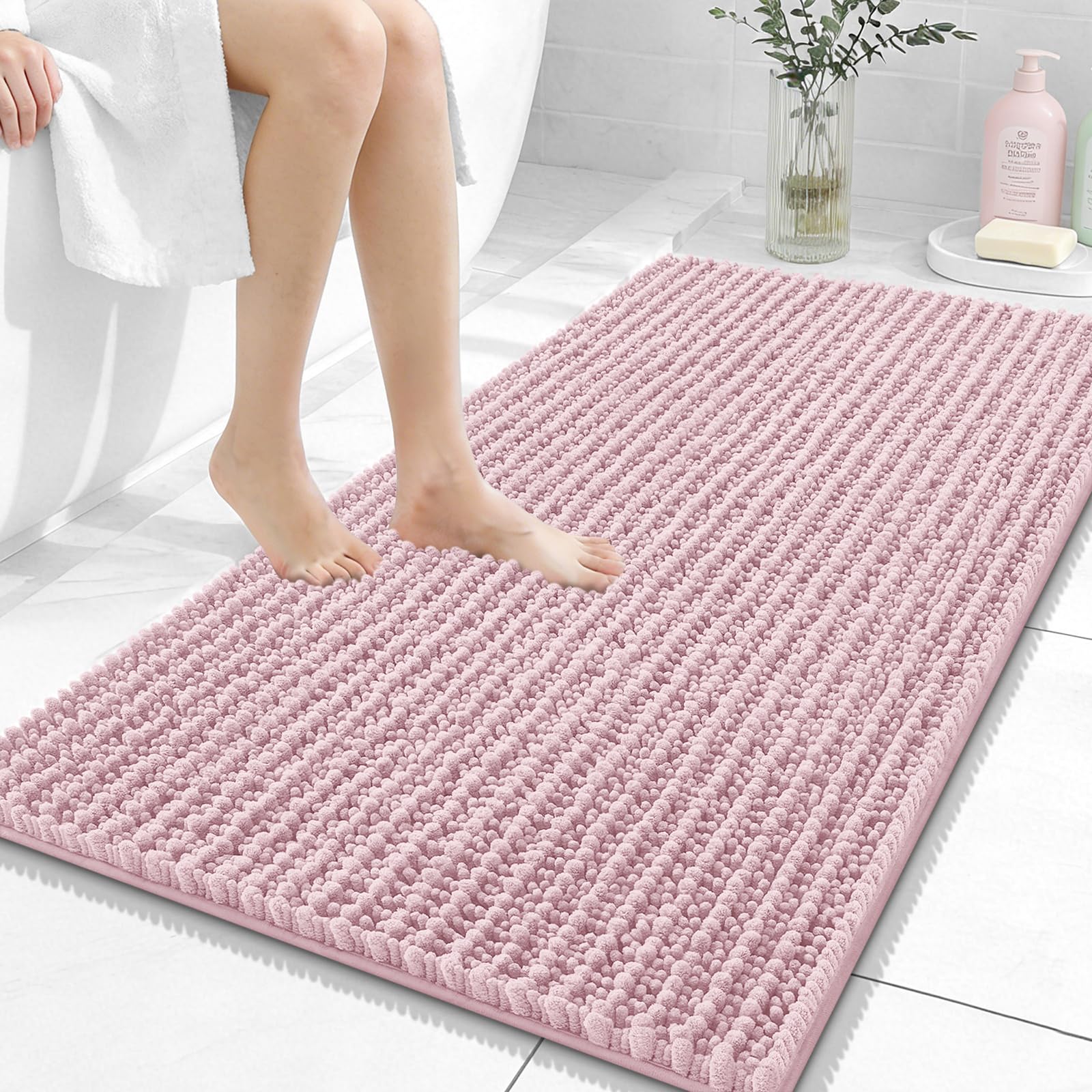 OLANLY Bathroom Rug Mat 30x20, Thick Soft and Absorbent Chenille Bath Mat, Non-Slip Rubber Backing, Machine Washable Quick Dry Bath Rugs for Tub Shower Floor, Home Decor Accessories, Grey