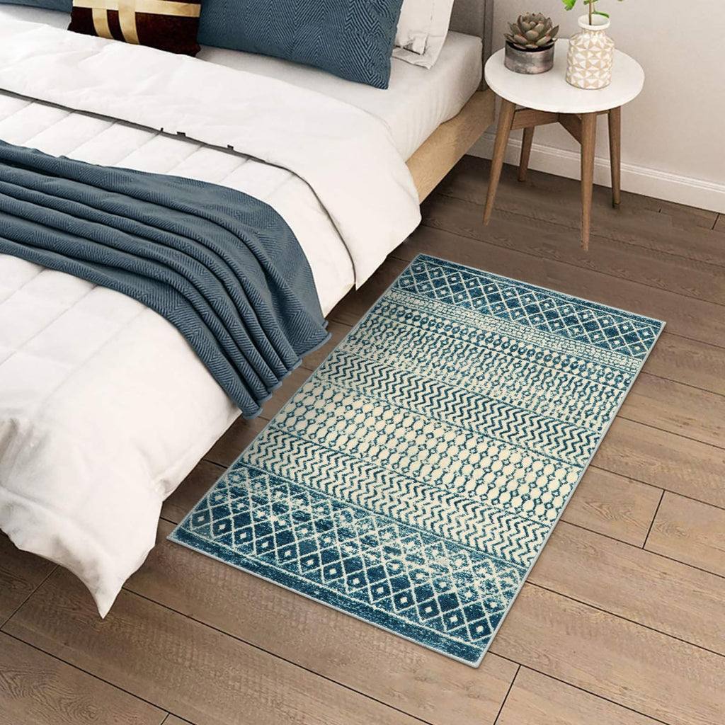 Moroccan Washable Rugs, 2x3 Light Grey Rug Non-Slip Small Distressed Entryway Rugs, Soft Low-Pile Bedroom Rug Indoor Doormat Carpet for Entryway Kitchen Bathroom