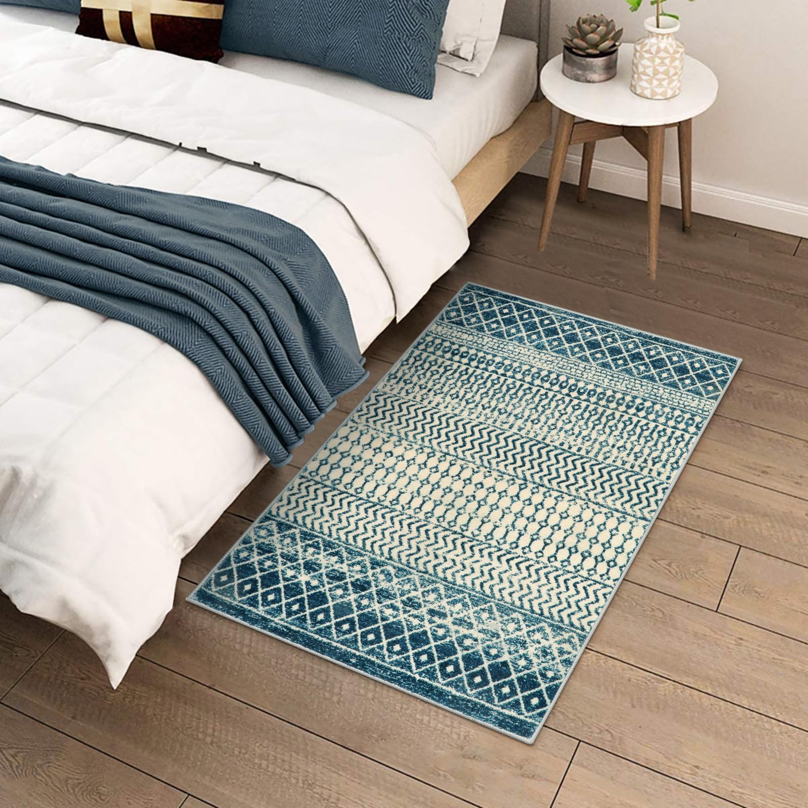 Moroccan Washable Rugs, 2x3 Light Grey Rug Non-Slip Small Distressed Entryway Rugs, Soft Low-Pile Bedroom Rug Indoor Doormat Carpet for Entryway Kitchen Bathroom