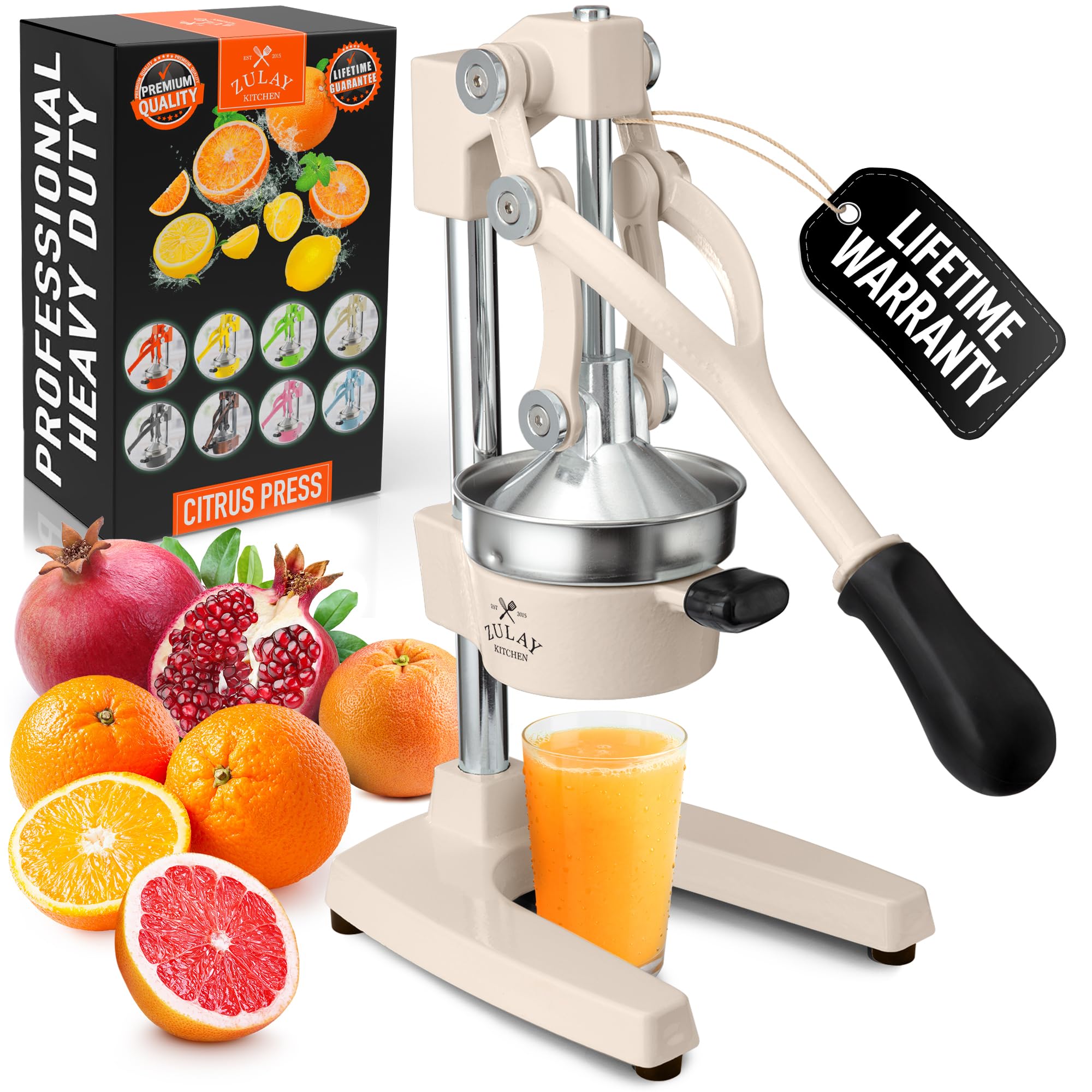 Zulay Kitchen Cast Iron Juicer - Easy-to-Clean Heavy-Duty Manual Juicer, Professional Citrus Juicer - Stainless Steel Lemon Squeezer - Manual Citrus Press & Orange Squeezer - Orange Juicer (Black)