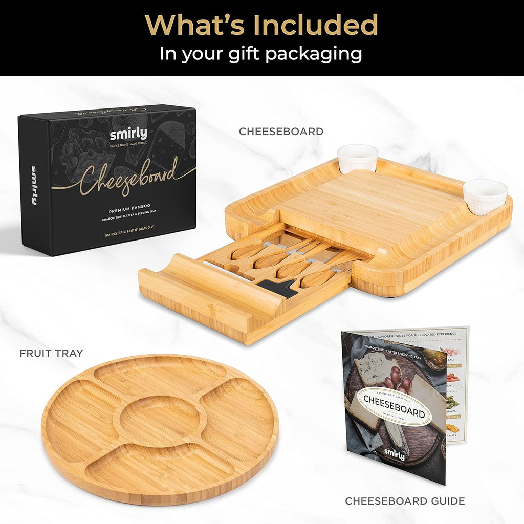 SMIRLY Charcuterie Boards Set - Large Bamboo Cheese Board Set - House Warming Gifts New Home, Wedding Gift for Couple, Bridal Shower Gift, Birthday Gifts for Women