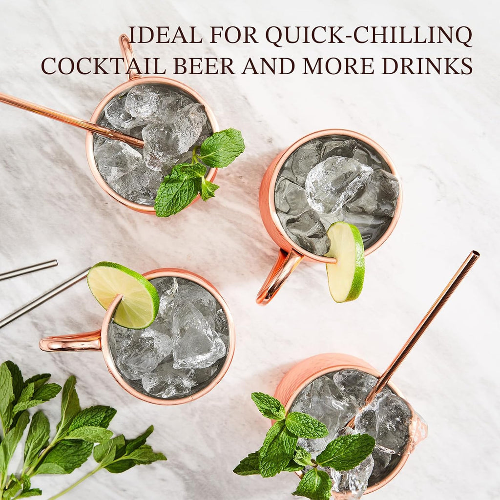 KITESSENSU Moscow Mule Mugs Set of 2 | 18 oz Hammered Copper Mule Mugs with Straws Keep Cocktails Well-Chilled, Copper Cups for Drinking Cocktails, 18/8 Stainless Steel Lined & Dishwasher Safe Barware