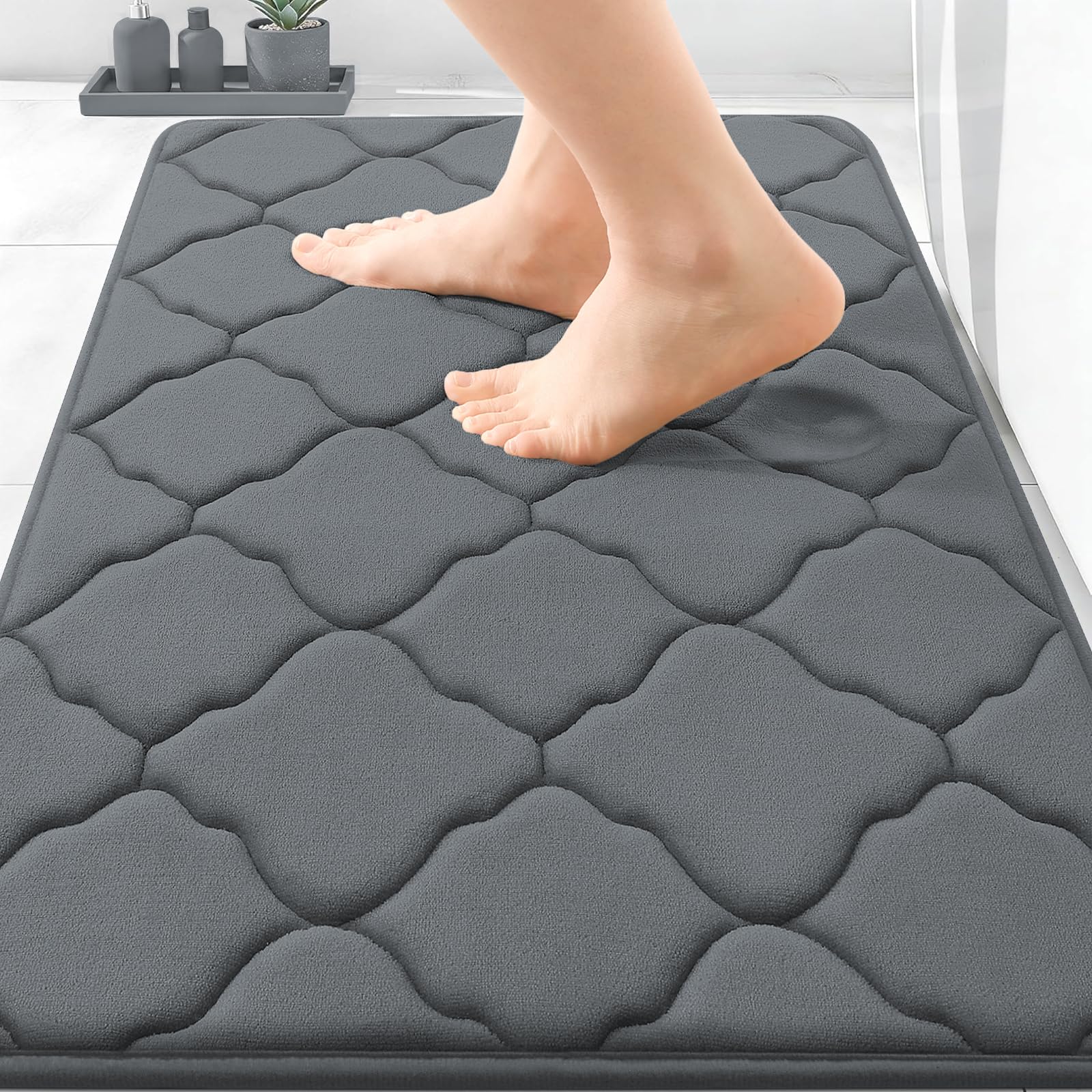 OLANLY Memory Foam Bath Mat Rug 24x16, Ultra Soft and Absorbent Bathroom Rugs, Non-Slip, Comfortable, Machine Washable Bath Carpet for Bathroom Floor, Tub, Shower and Home Decor Accessories, Black