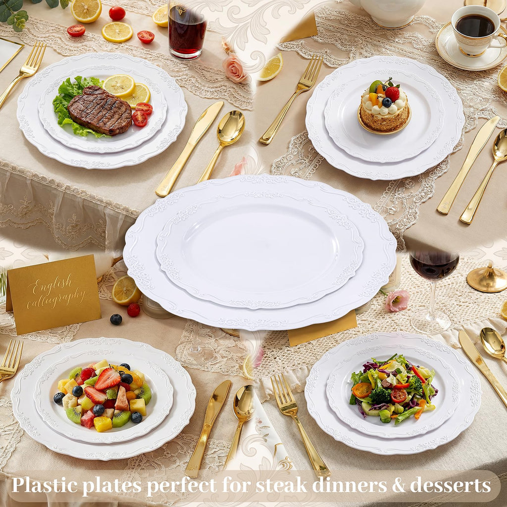 DaYammi 60PCS White Plastic Plates, Heavy Duty White Disposable Plates Premium 10inch Dinner Plates Hard Plastic Plates Disposable for Party Wedding Bridal Shower