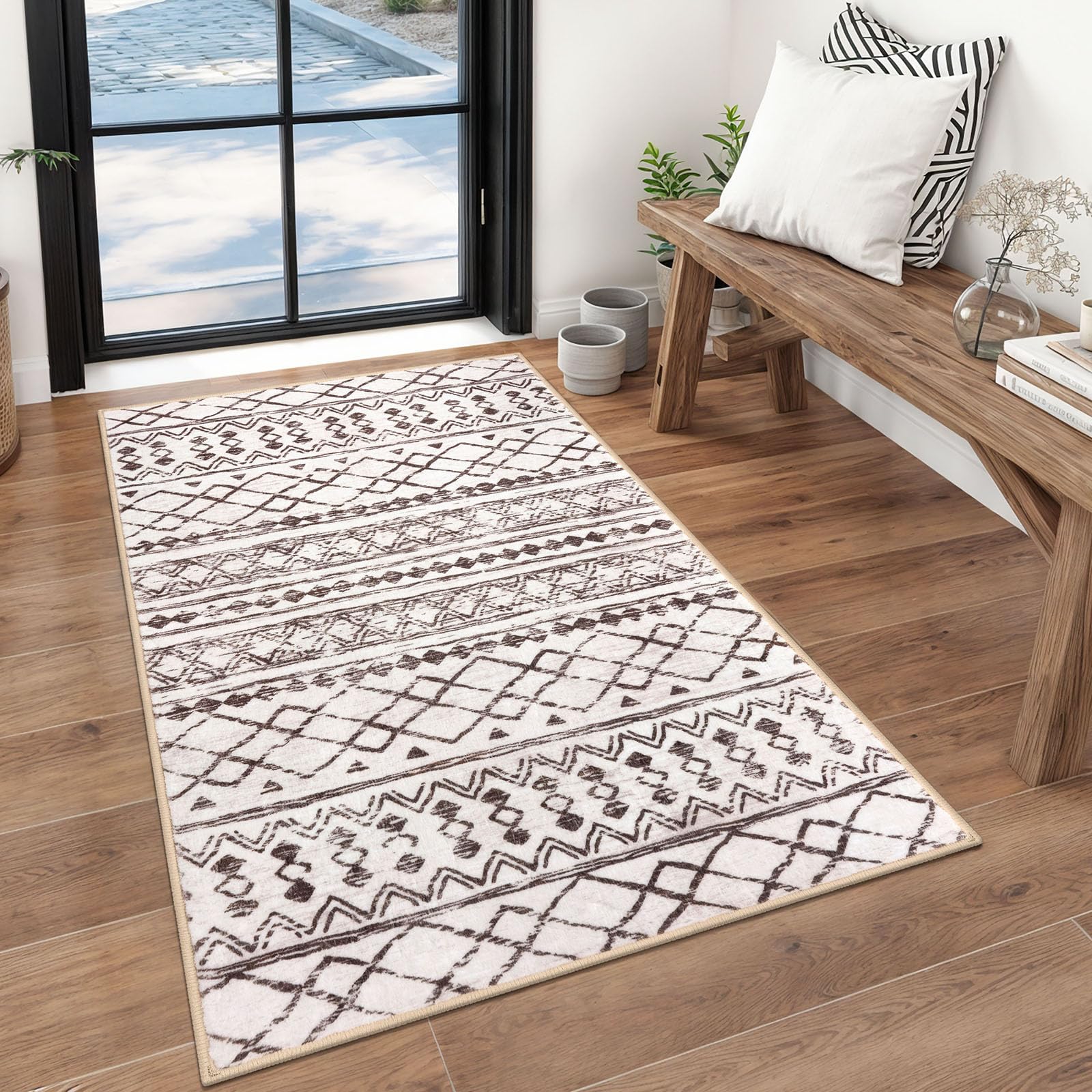 KUTA Washable Non-Slip Rugs for Entryway 2x3, Grey Moroccan Boho Small Area Rug, Ultra Soft Vintage Geometric Low-Pile Indoor Door Mat Floor Carpet for Indoor, Entrance, Kitchen, Bathroom, Bedroom