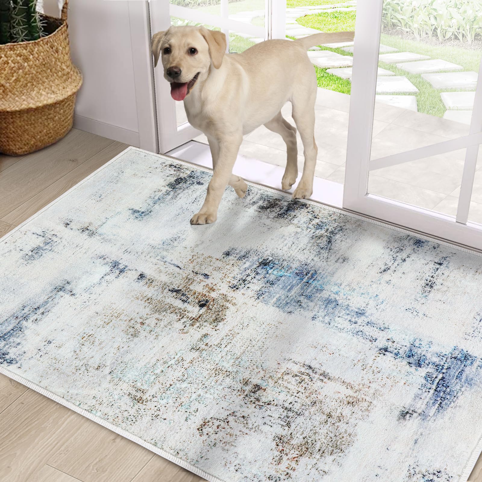 CRISTGEE Door Mat, Front Indoor Door Mat Faux Wool Non-Slip Entryway Rug Absorbent Abstract Throw Rug for Indoor Entrance Hallway Laundry Room, High Traffic Areas, 20X32 Inches, Gray Washable