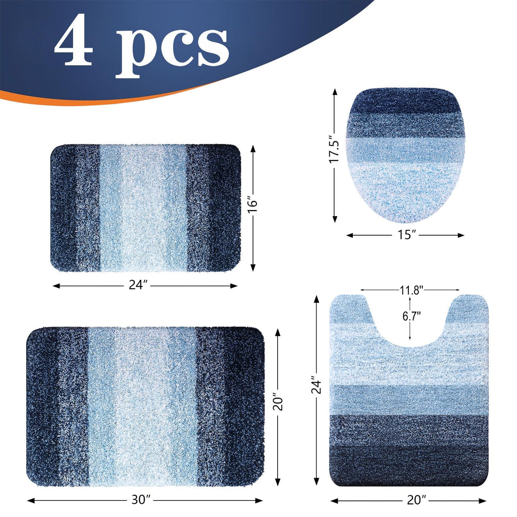 OLANLY Bathroom Rugs Sets 4 piece, Soft Microfiber Absorbent Bath Mat, U-Shaped Contour Toilet Mat and Toilet Lid Cover, Quick Dry, Machine Washable, Toilet Cover and Rug Set for Bathroom, Grey