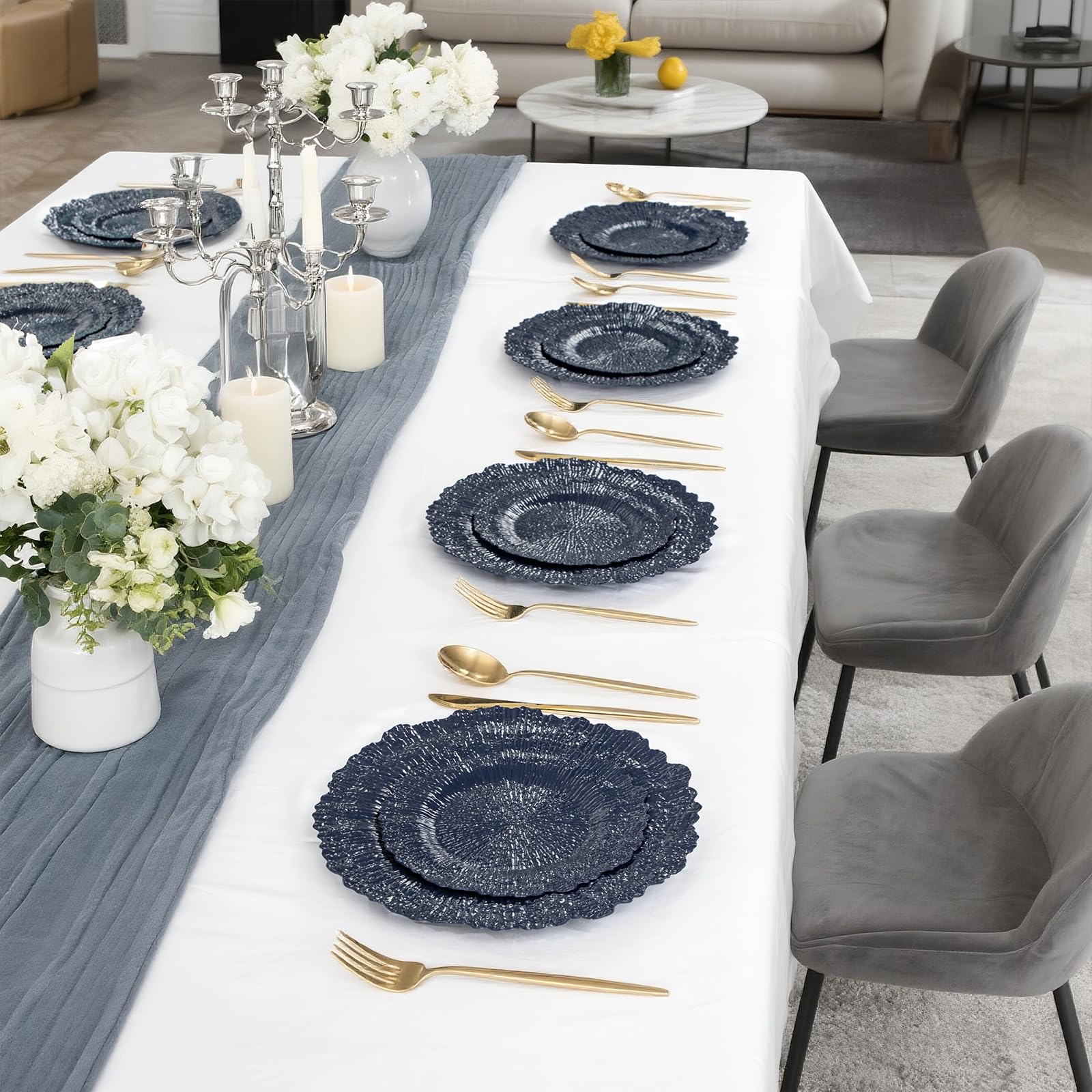 DaYammi 60Pcs Gold Plastic Plates-Elegant Gold Plates Disposable & Reusable-Heavy Duty Plastic Plates for Party Including 30 Dinner Plate, 30 Dessert Plate for Weddings,Dinner Parties