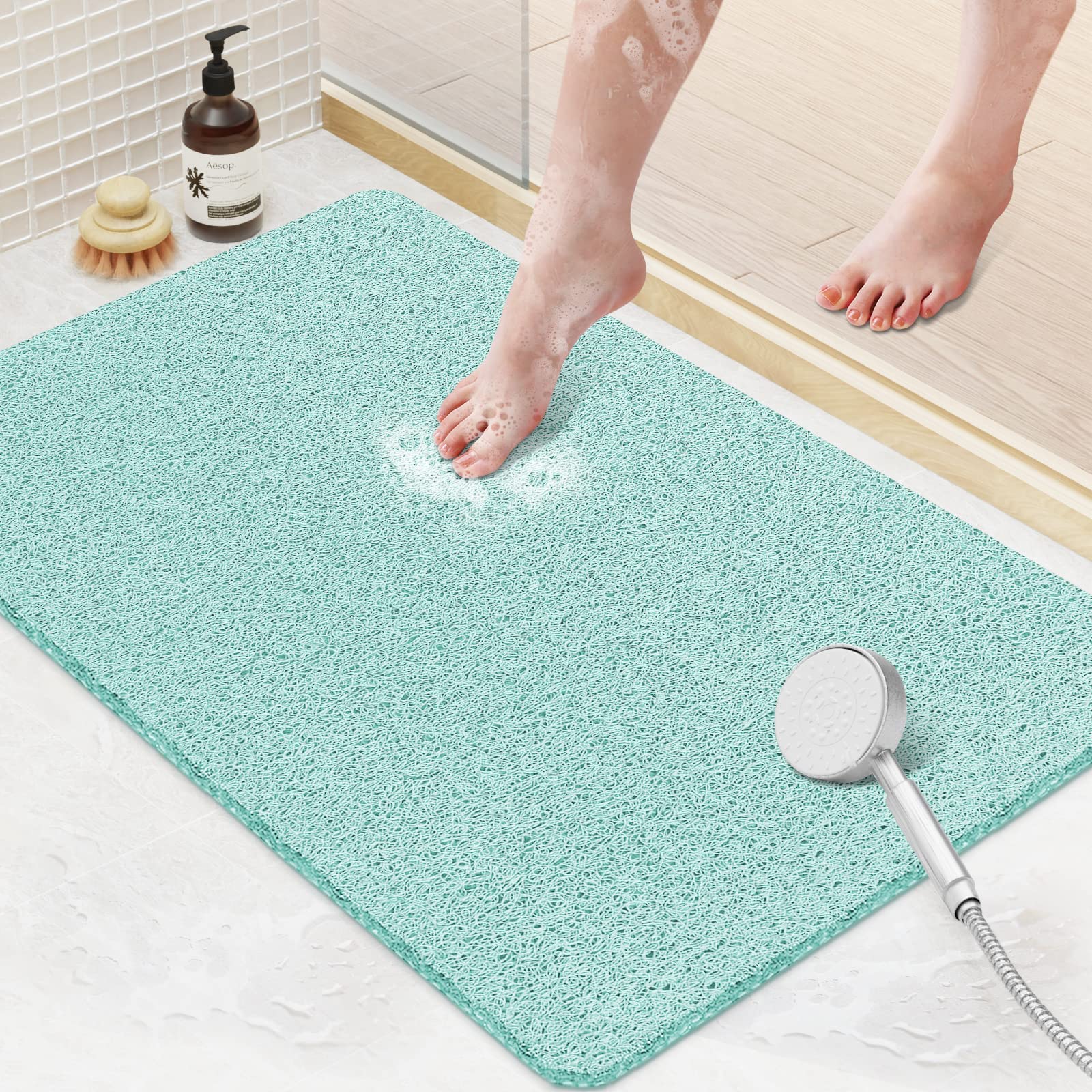 PVC Loofah Shower/Bathtub Mat Non-Slip, 24x16 inch, Soft Tub Mat with Drain, for Tub and Bathroom,Quick Drying,Grey