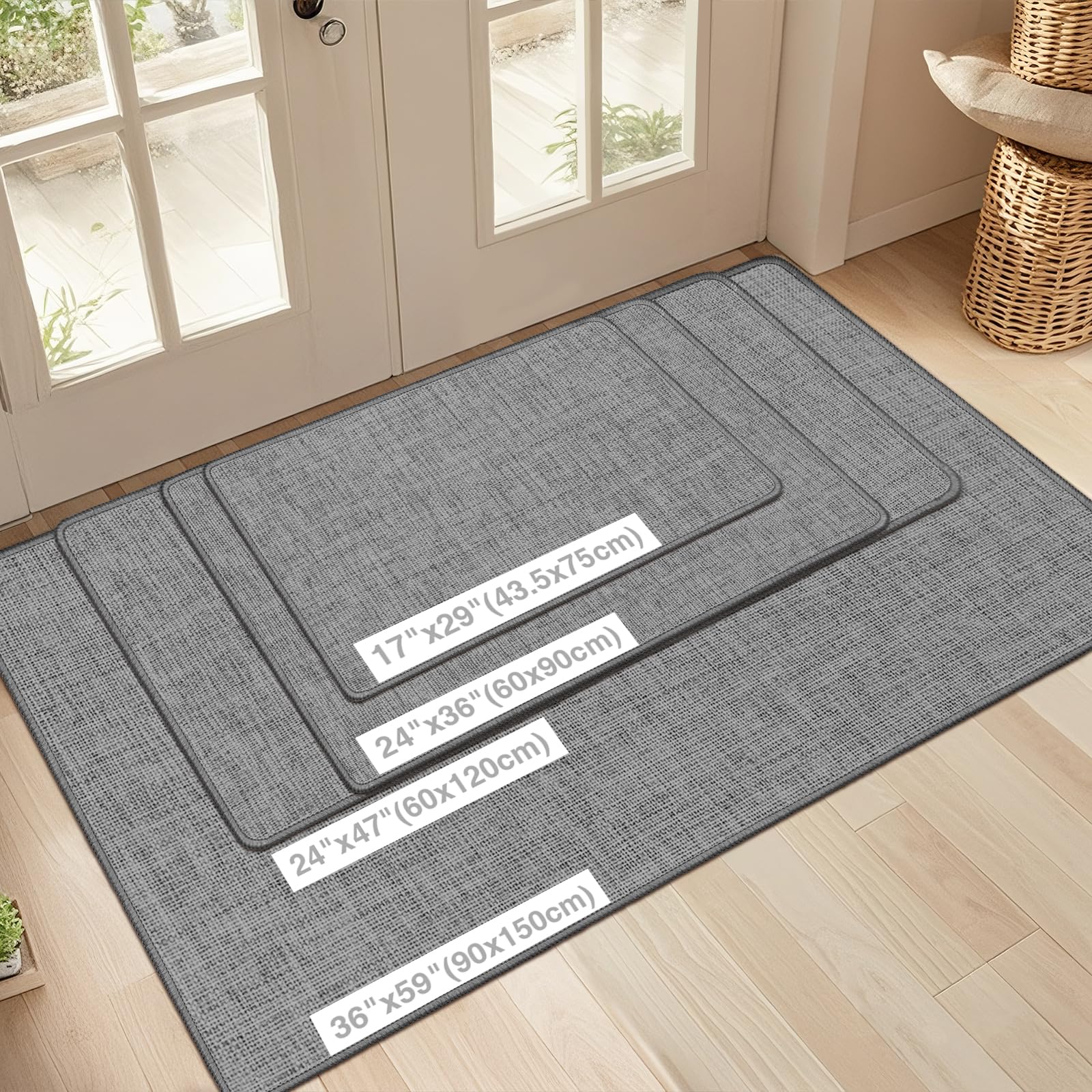 LEKEEPGO Ultra Thin Indoor Door Mat 17"x29", Low-Profile Door Mat Indoor Entrance, Non Slip Rubber Backing Inside Doormat Washable Welcome Front Entryway Dirt Trapper Entry Mat, Khaki