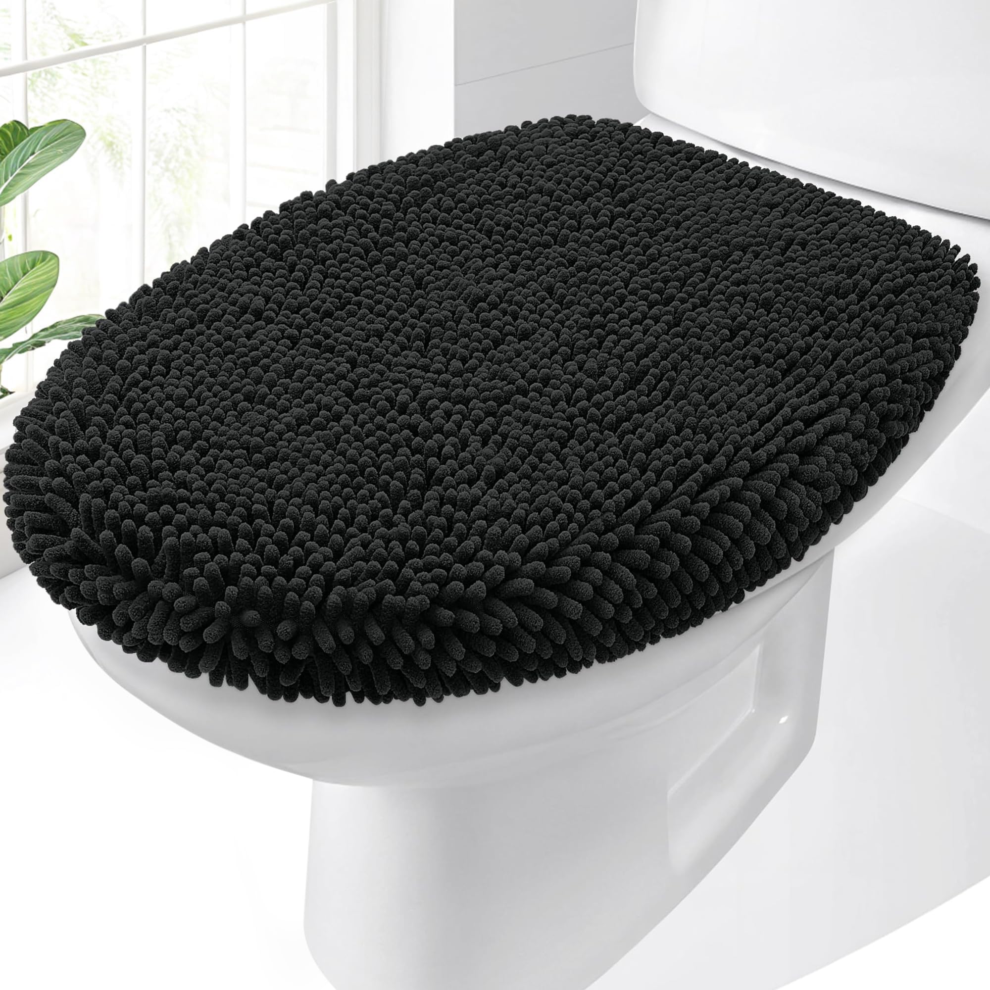 OLANLY Soft Chenille Bathroom Toilet Lid Cover, Machine Washable Seat Covers, 17.5x15, Stays in Place Rubber Backing, Fits Most Round, Elongated and Oblong Lids, Accessories Decor, Gray