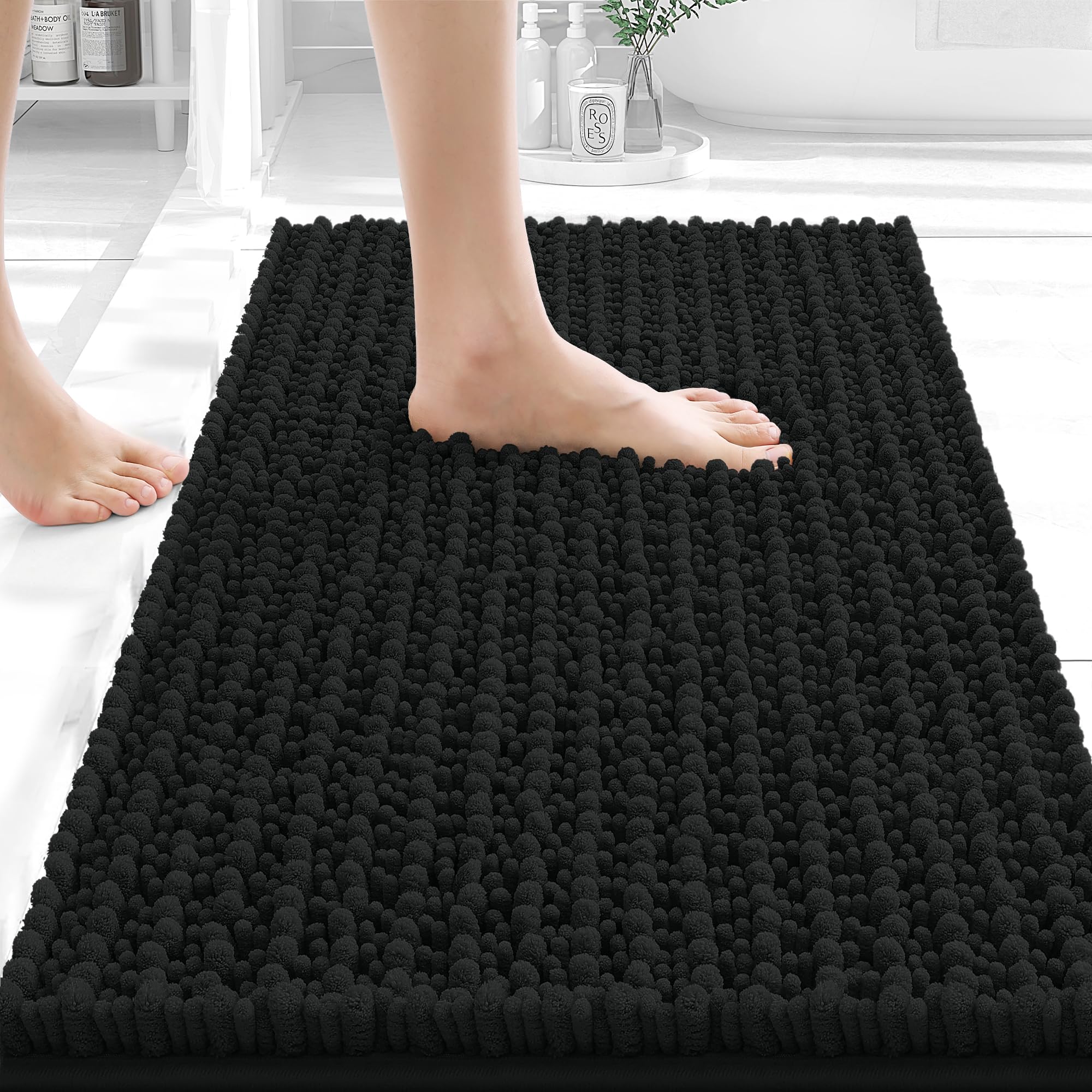 OLANLY Bathroom Rug Mat 30x20, Thick Soft and Absorbent Chenille Bath Mat, Non-Slip Rubber Backing, Machine Washable Quick Dry Bath Rugs for Tub Shower Floor, Home Decor Accessories, Grey