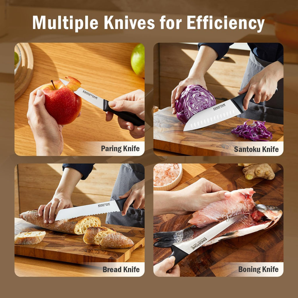 KINGSTONE 40 Piece Silverware Set and 14-Piece Knife Block Set