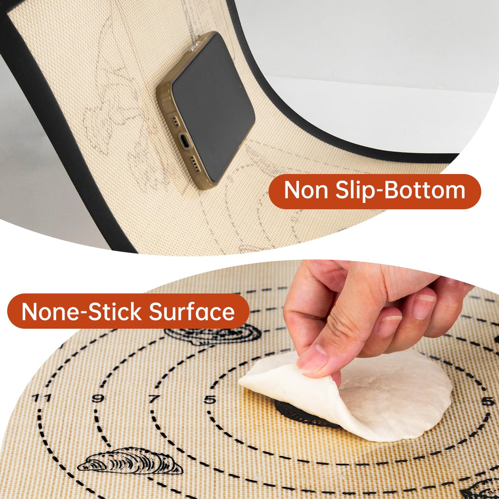 Silicone Baking Mat with Recipes, Extra Thick Silicone Mats for Baking, Non Stick Pastry Mat for Rolling Dough, Silicone Macaron Baking Mat for Cookie,Bread,Pizza,Fondant Mat, Oven&Dishwasher Safe