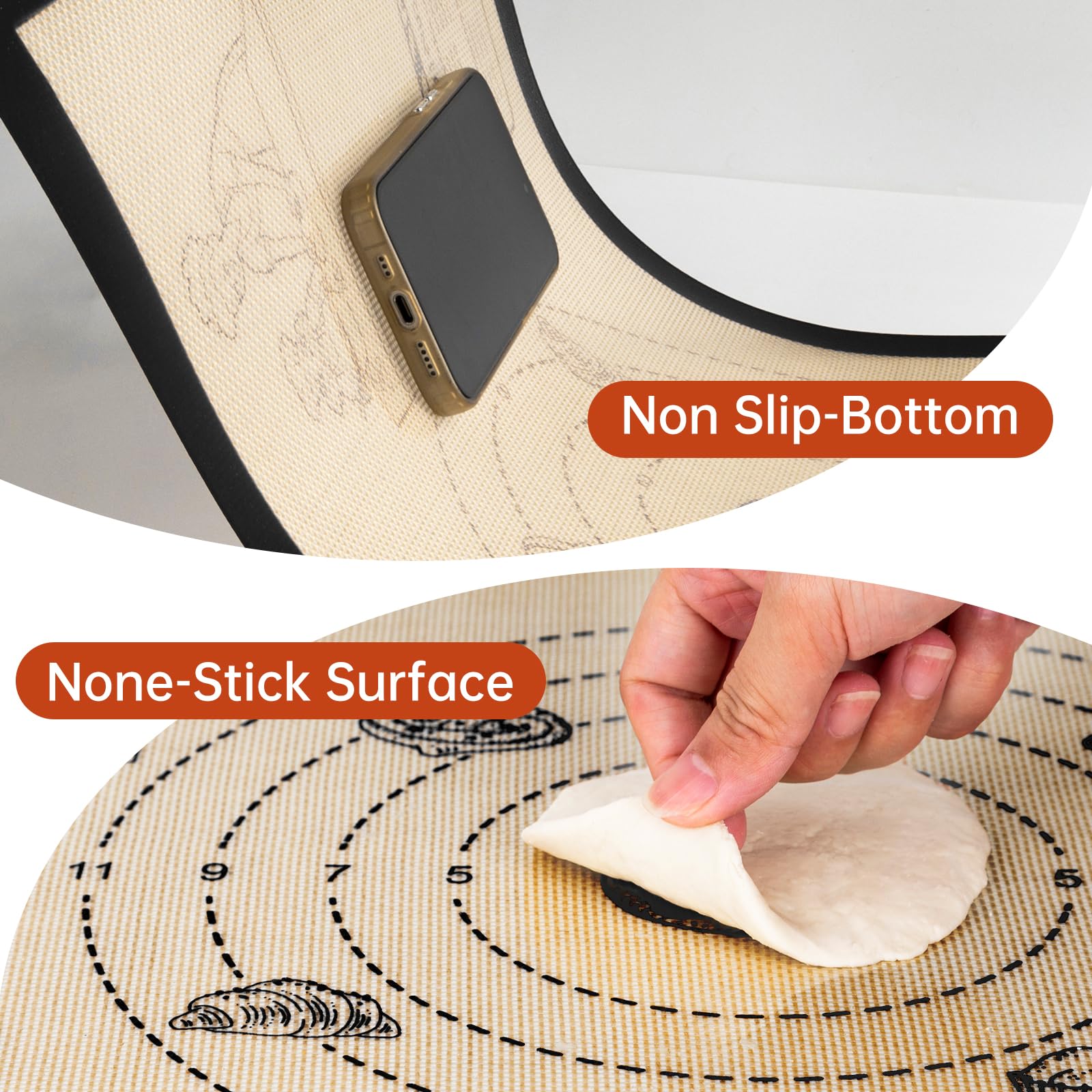 Silicone Baking Mat with Recipes, Extra Thick Silicone Mats for Baking, Non Stick Pastry Mat for Rolling Dough, Silicone Macaron Baking Mat for Cookie,Bread,Pizza,Fondant Mat, Oven&Dishwasher Safe