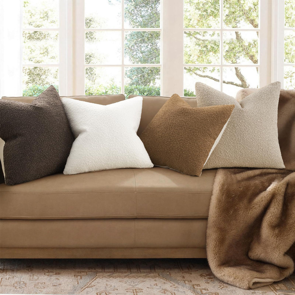 Topfinel Boucle Decorative Pillow Covers 18x18 Inches Set of 4 Neutral Cream Ivory White Pillowcase with Linen Cotton Back Chair Sofa Modern & Minimal Living Room Spring Home Decor