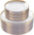 DaYammi 200Pcs Clear Plastic Plates,Clear Disposable Plates With Gold Rim,Heavy-duty Gold Plate,Hammered Party Plate Include 100 Dessert-Platos, 100 Dinner-Platos for Wedding, Party