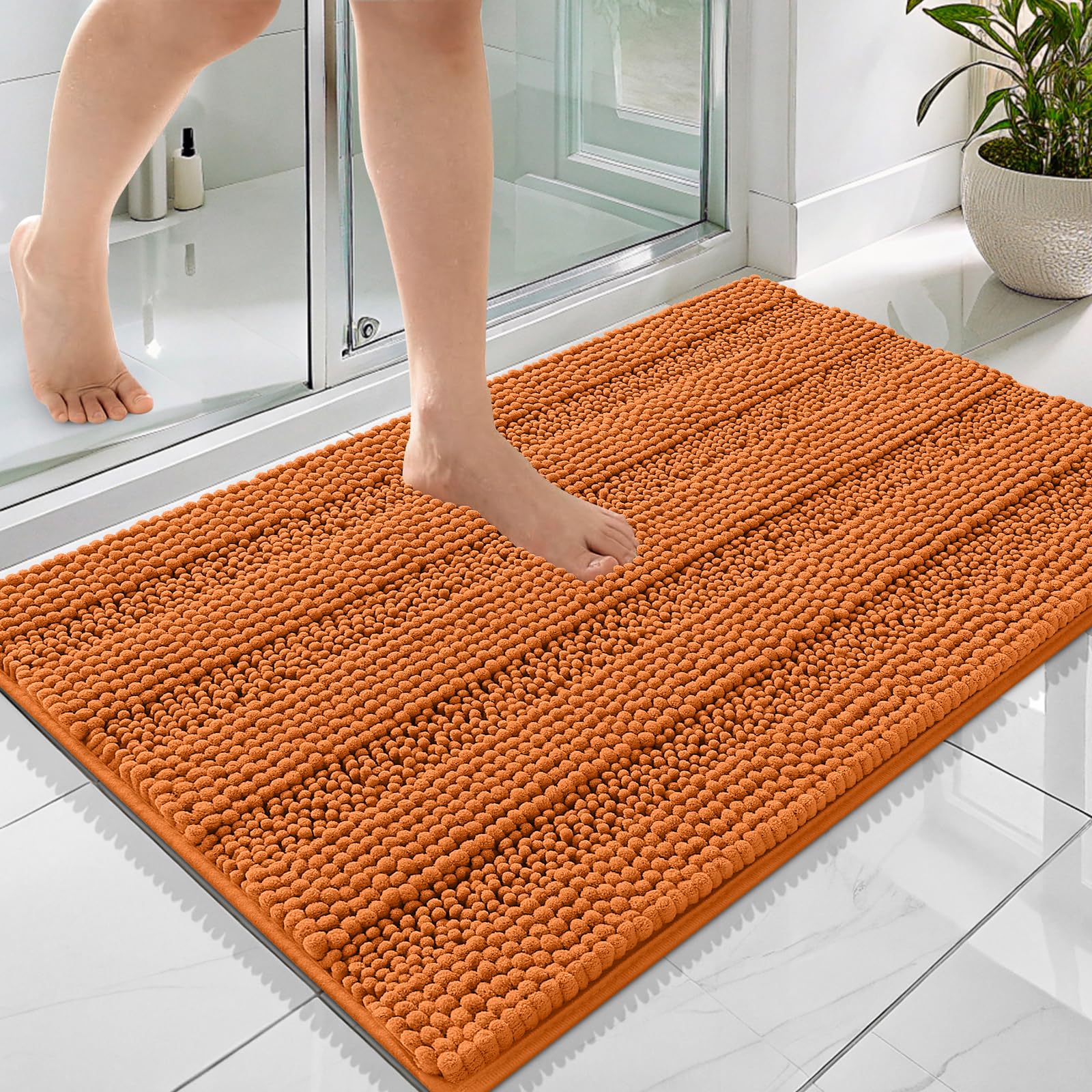 OLANLY Thick Bathroom Rugs 30x20, Extra Soft Absorbent Chenille Striped Bath Rugs, Rubber Backing, Machine Wash Dry, Bath Mats for Bathroom Floor, Tub and Shower, Home Decor Accessories, Grey