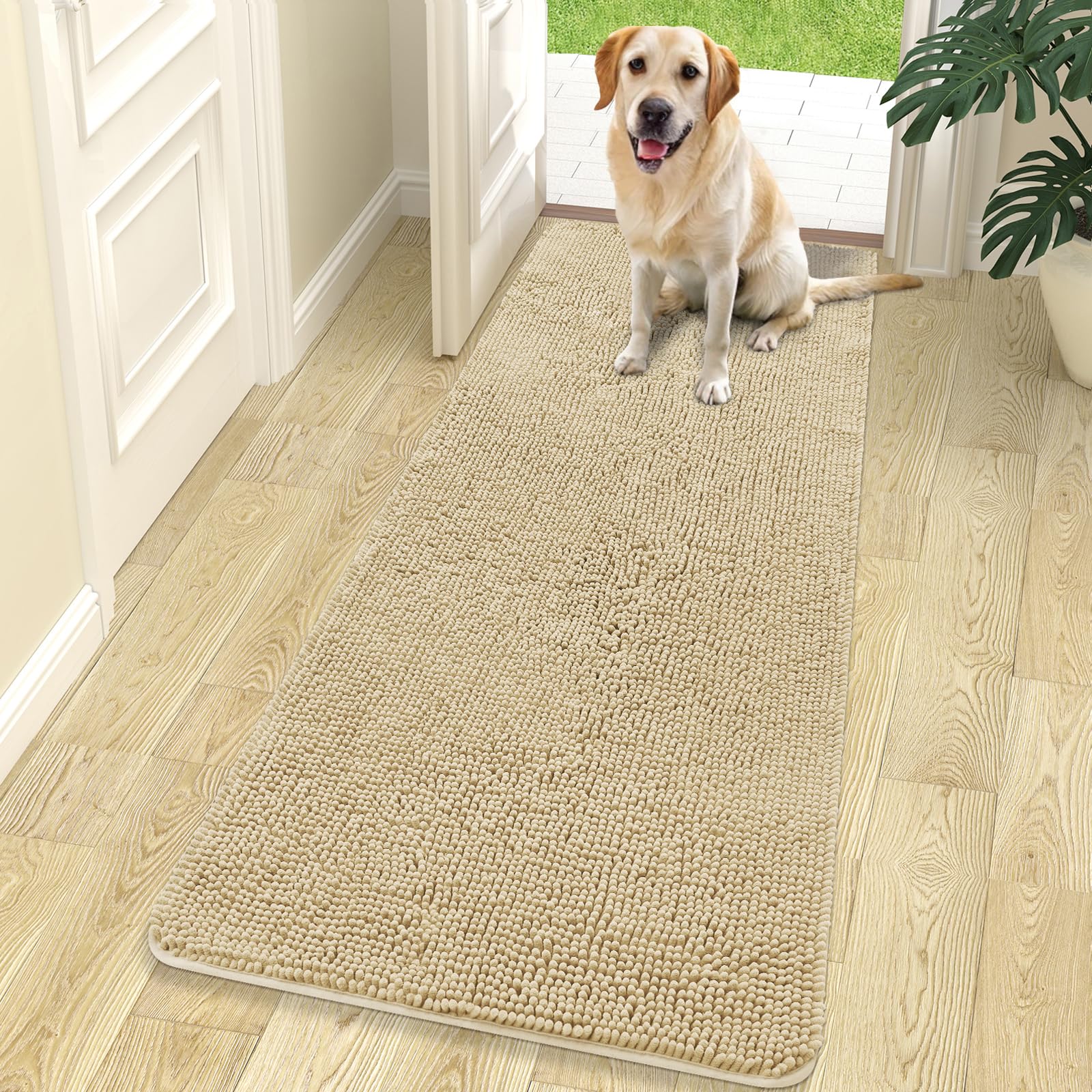 OLANLY Dog Door Mat for Muddy Paws 30x20, Absorbs Moisture and Dirt, Absorbent Non-Slip Washable Doormat, Quick Dry Chenille Mud Mat for Dogs, Entry Indoor Entryway Carpet for Inside Floor, Grey