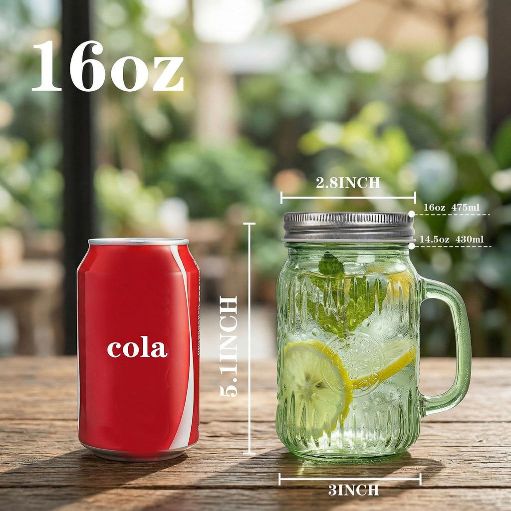 DaYammi Mason Jars with Lids and Straws, 6 Pack 16 Oz Glass Cups for Cold Beverages, Juice, Smoothies, Iced Coffee, Cocktails Leak-Proof Drinking Glasses with Sealed & Straw Lids, Colorful