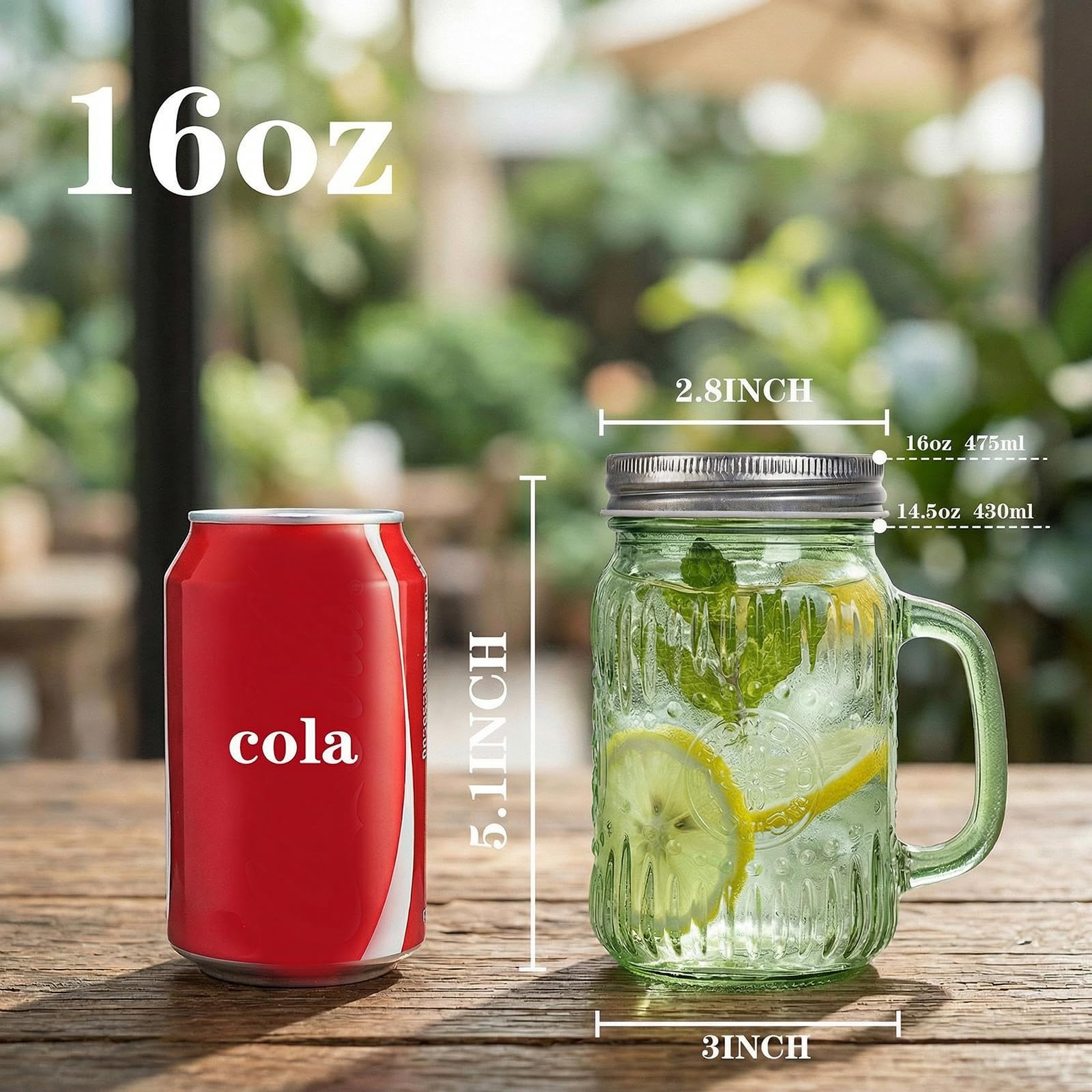 DaYammi Mason Jars with Lids and Straws, 6 Pack 16 Oz Glass Cups for Cold Beverages, Juice, Smoothies, Iced Coffee, Cocktails Leak-Proof Drinking Glasses with Sealed & Straw Lids, Colorful
